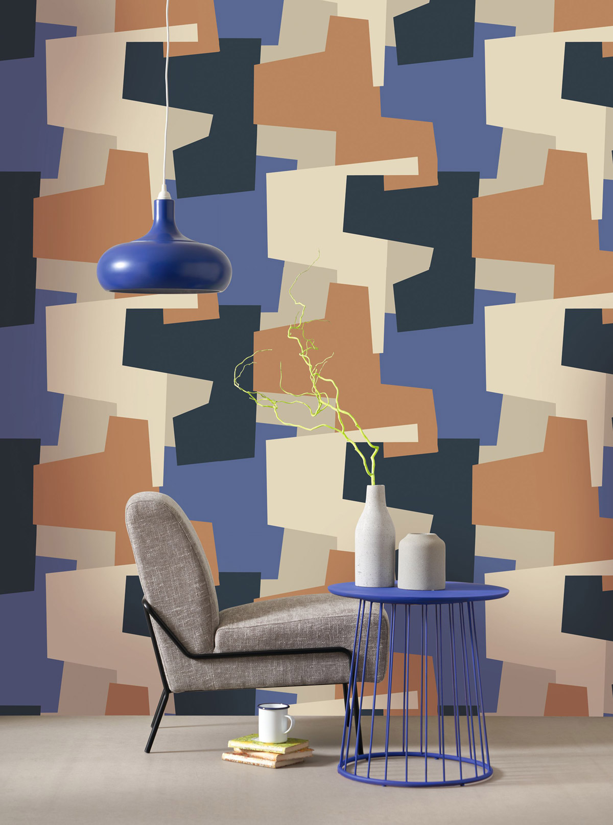 Papier peint Forme Graphique bleu électrique métallisé - Color Game de Casadéco | Réf. GAME200606556