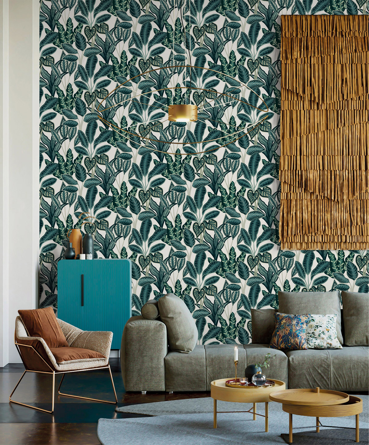 Papier peint Feuille Arbre Voyageur bleu paon - Dolce Vita de Lutèce | Réf. LTC-11230301