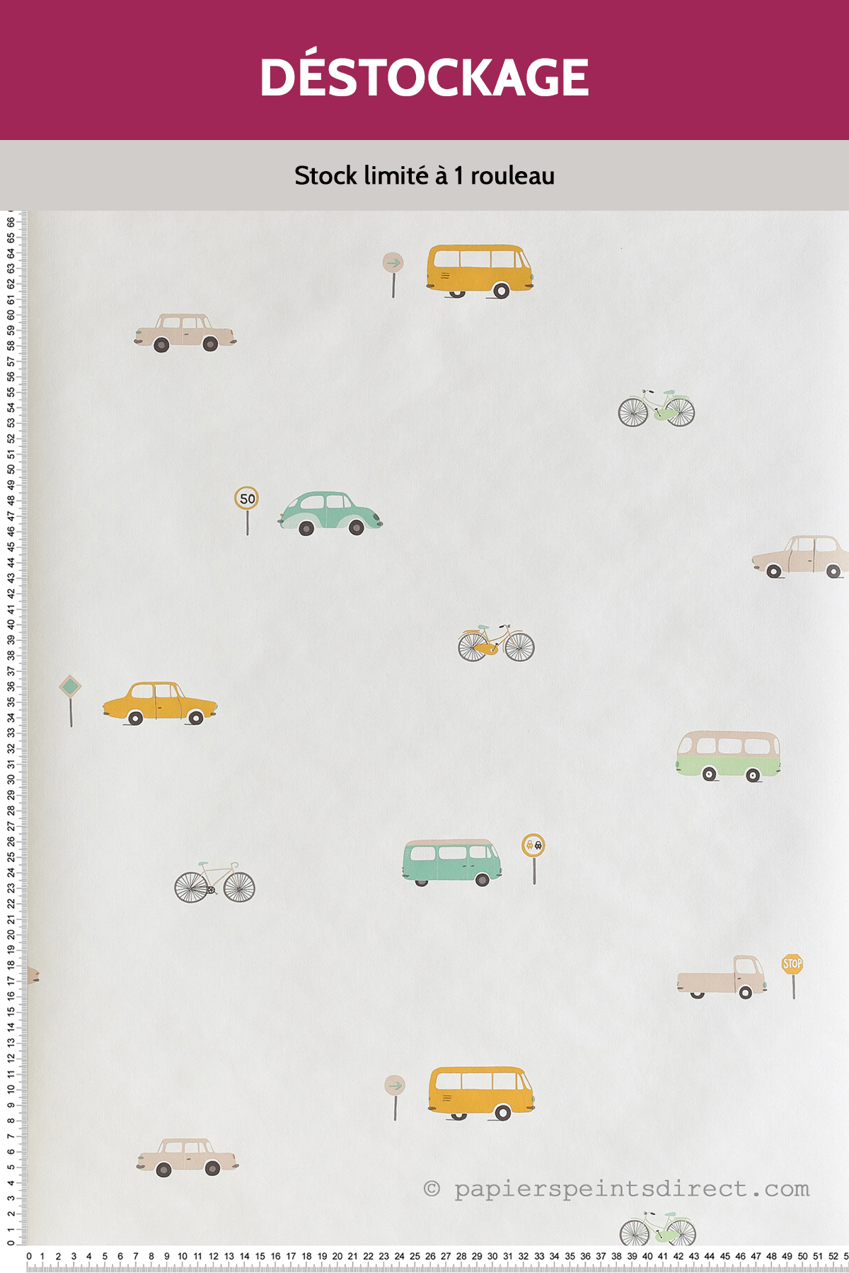 Papier peint Destockage - Enfant Voitures Vintage Turquoise - Happy Dreams