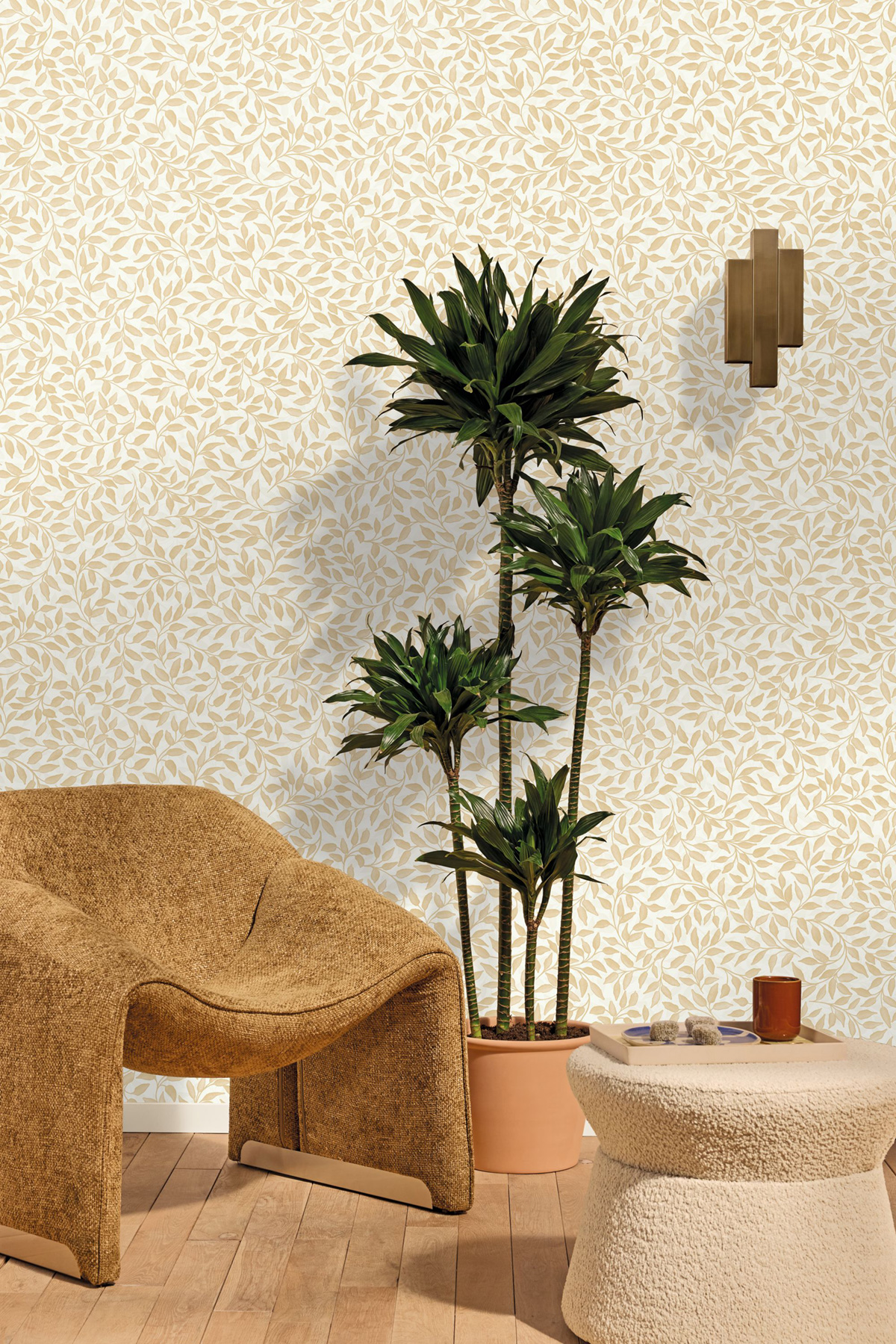 Papier peint Feuille Rameaux Printemps beige nacré - Moonlight 3 de Casélio | Réf. MNL3106110258