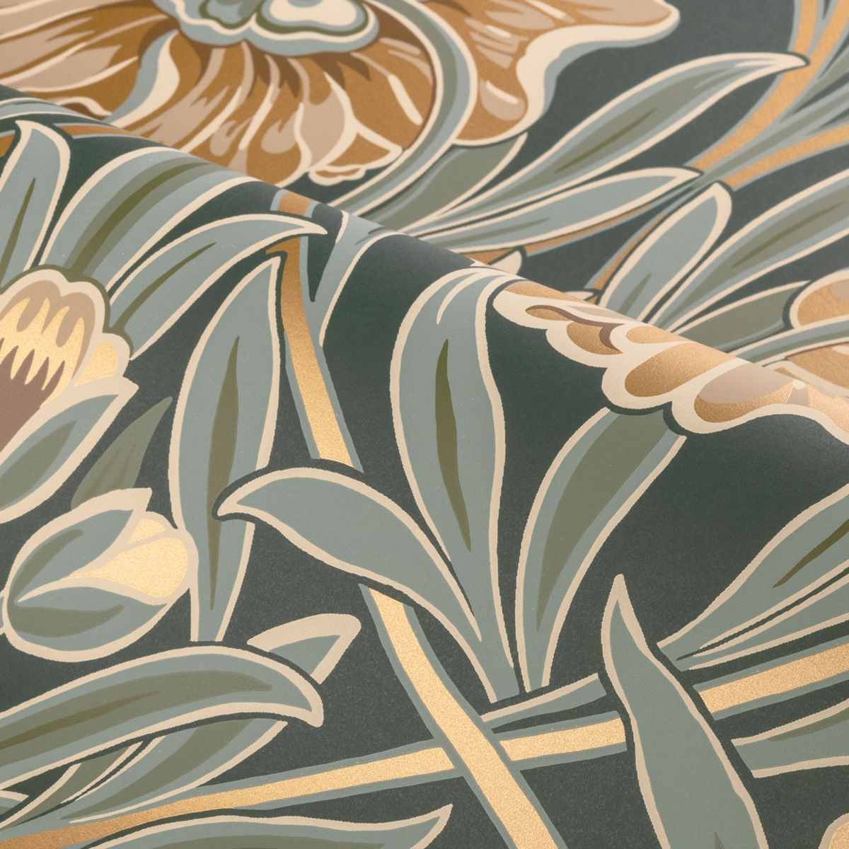 Papier peint Fleurs Art Nouveau Isadora vert anglais céladon - Isadora de Casamance | Réf. CAS-70370304