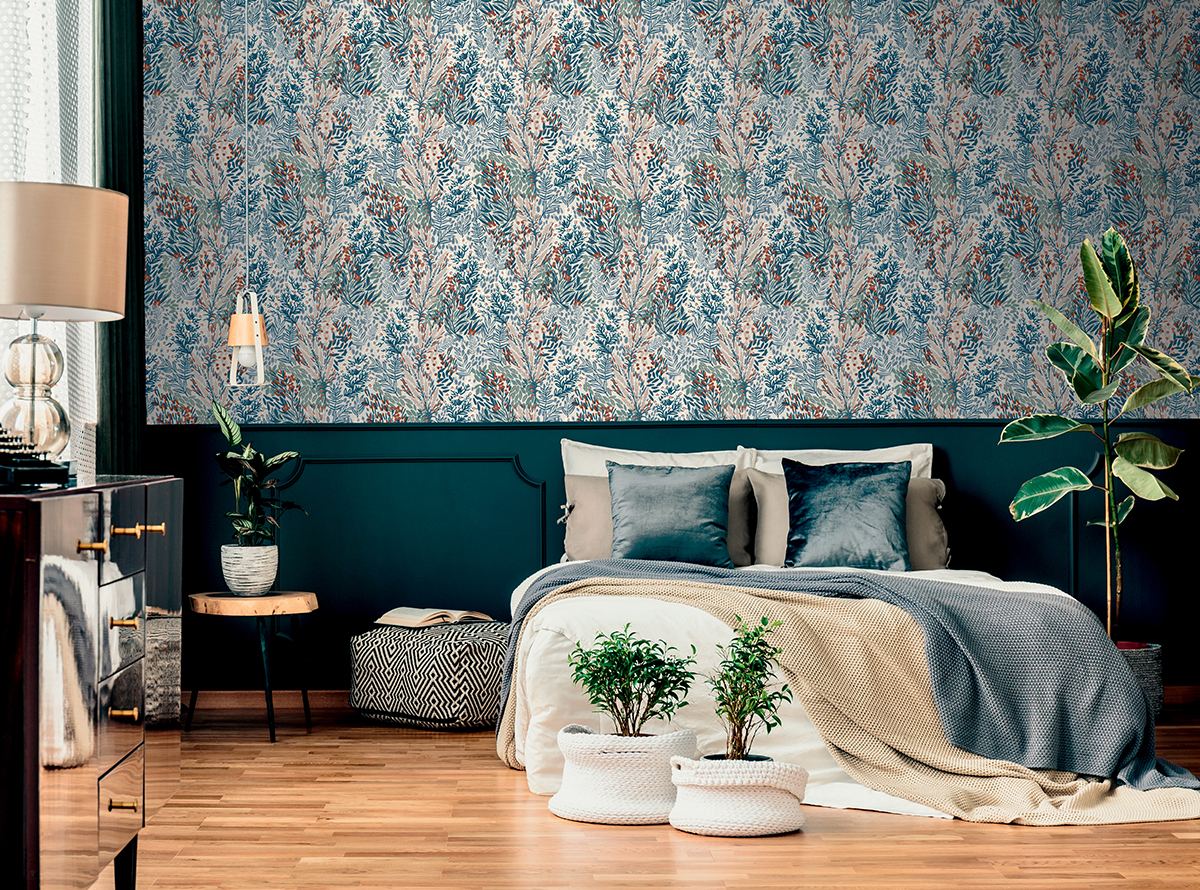 Papier peint Jardin Fleuri bleu et rouge - Jardin d'Eden de Lutèce | Réf. LTC-51202601