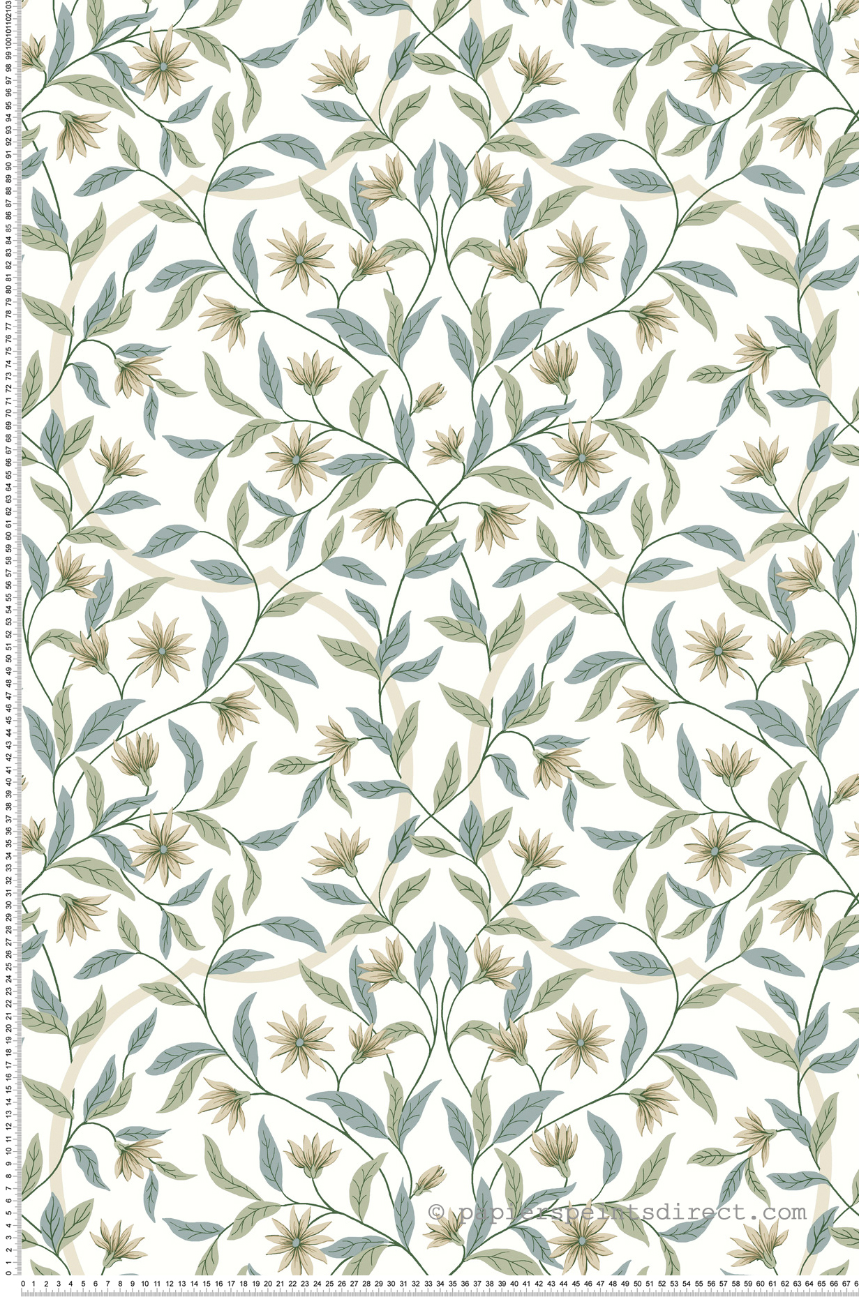 Papier peint Fleur Jasmin beige vert bleu - Greenhouse de York (Initiales) | Réf. INI-GO8253