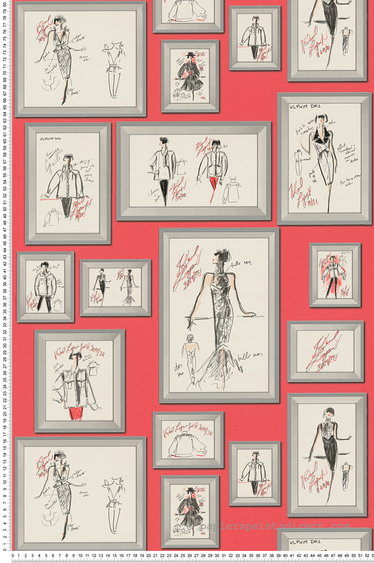 Papier peint Croquis Mode Claudia corail - Karl Lagerfeld de Montecolino | Réf. MC-37846-2