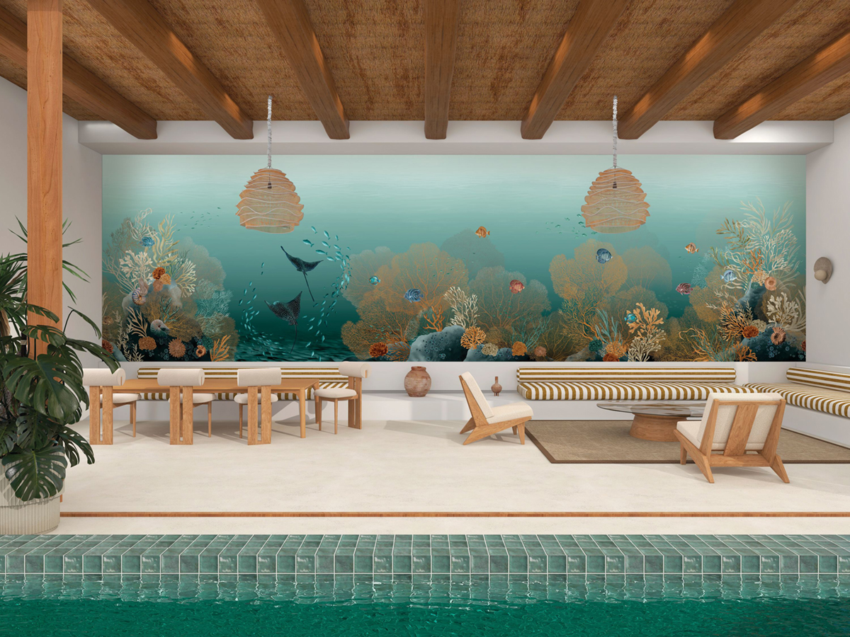 Papier peint panoramique Aquarium Polynésie turquoise - Panoramas 4 de Casamance | Réf. CAS-76791936
