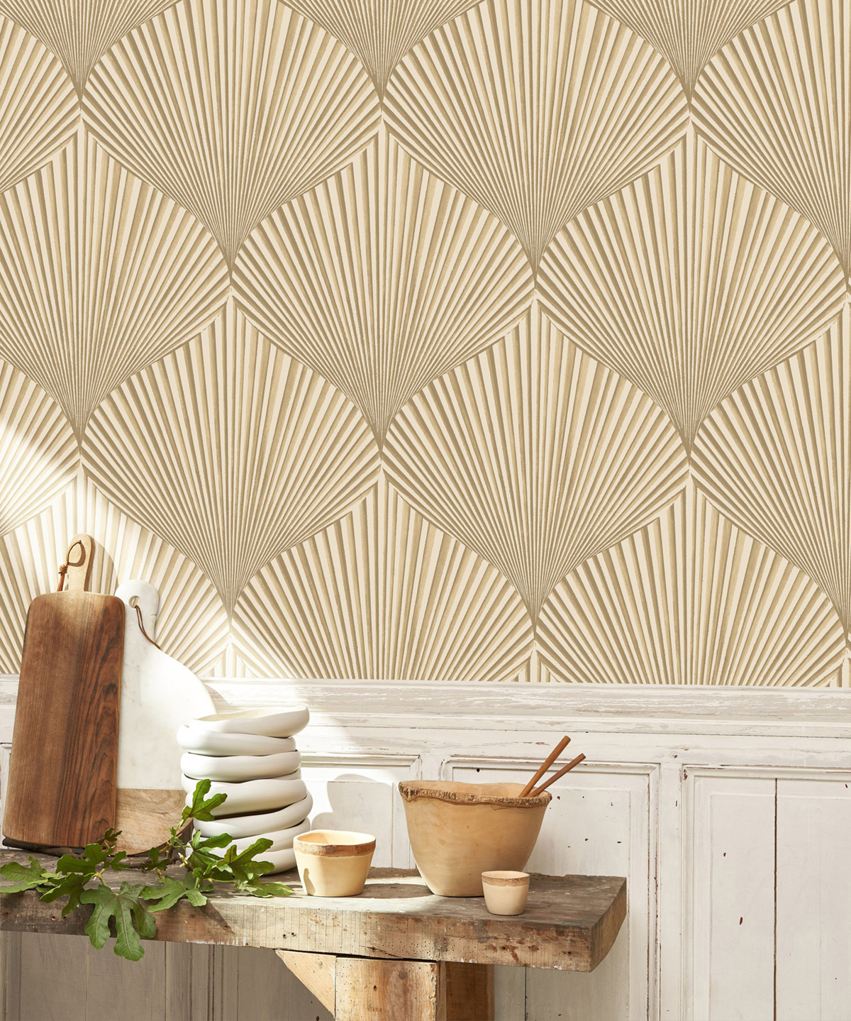 Papier peint Feuille Coquillage Semiramis beige sable - Babylone de Casadéco | Réf. BBLN89761423