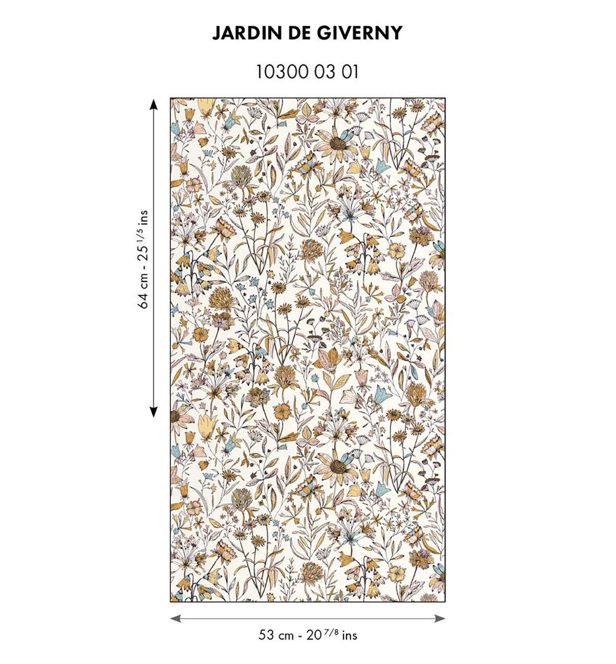 Papier peint Fleur Jardin de Giverny bleu ocre - Art of Botany de Casélio AMBR | Réf. AOB103000301
