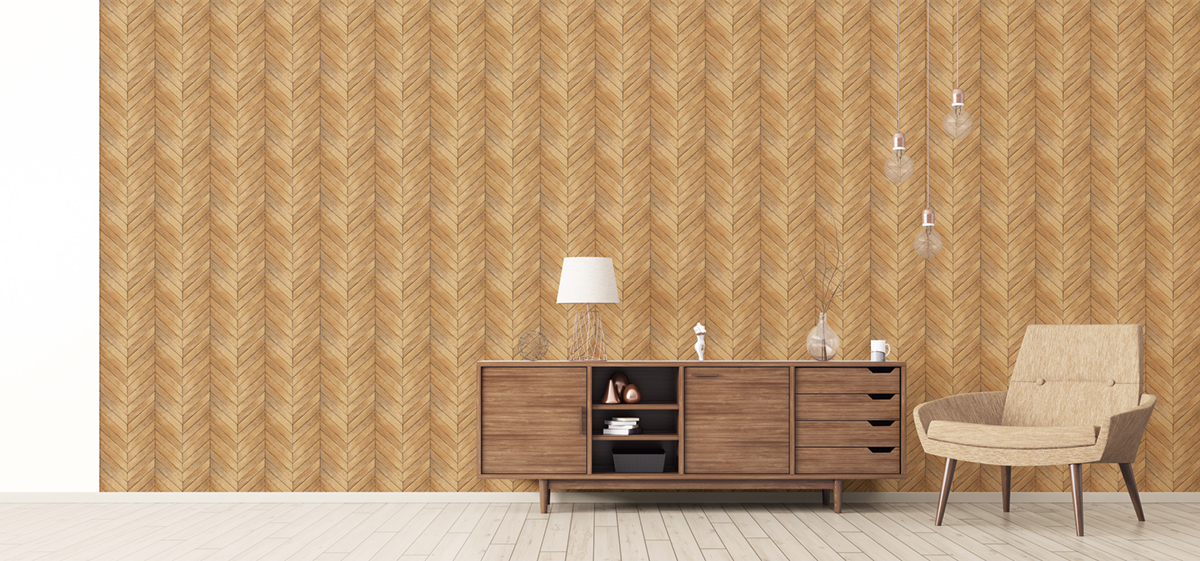 Papier peint Trompe l'oeil Bois Chevron ocre marron - Sauvage 2 de Lutèce | Réf. LTC-G67998