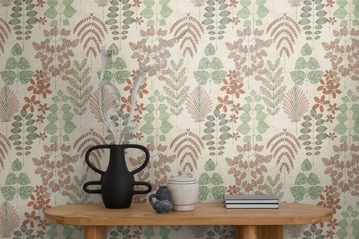 Papier peint Herbier Graphique Athyrium vert terracotta - Nordic Feeling d'A.S. Création AMB2 | Réf. AS-791492