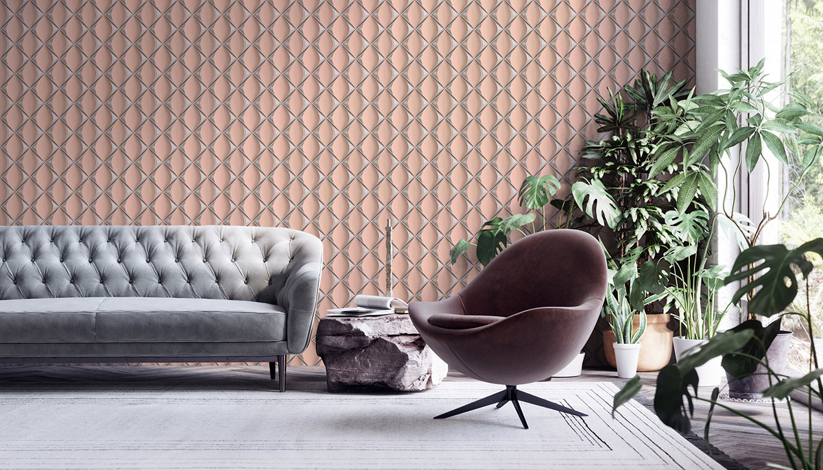 Papier peint Graphique Ondulé rose et argenté - My Home My Spa d'A.S. Création | Réf. SP15843