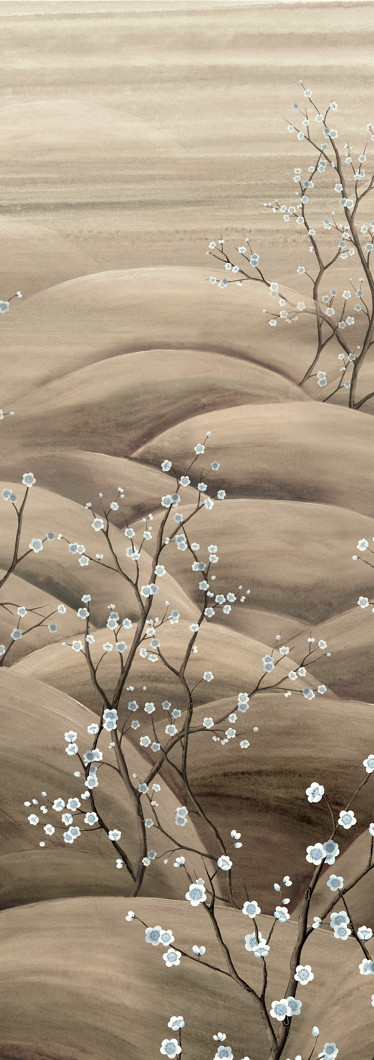Papier peint panoramique Paysage Floral Japonais Sakura taupe - B H300 - Traces de Masureel | Réf. MAS-DGTRA5012-300