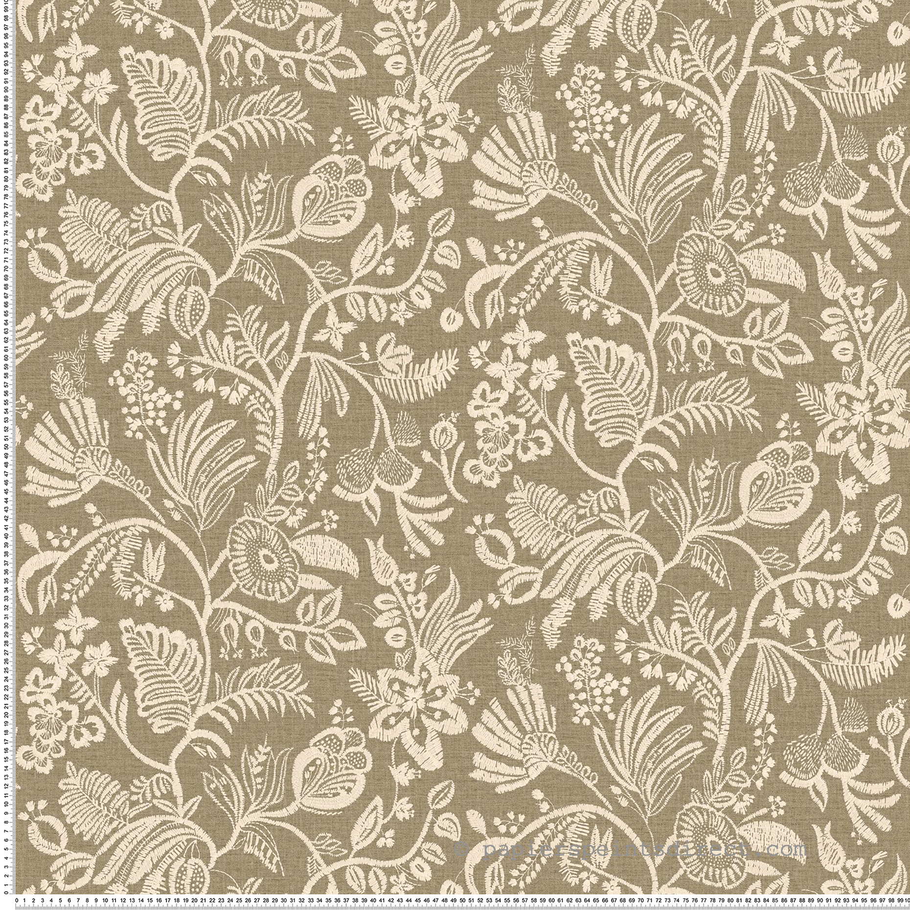 Papier peint Brodé Floral Pastel kaki - Broderies de Casamance | Réf. CAS-76960916