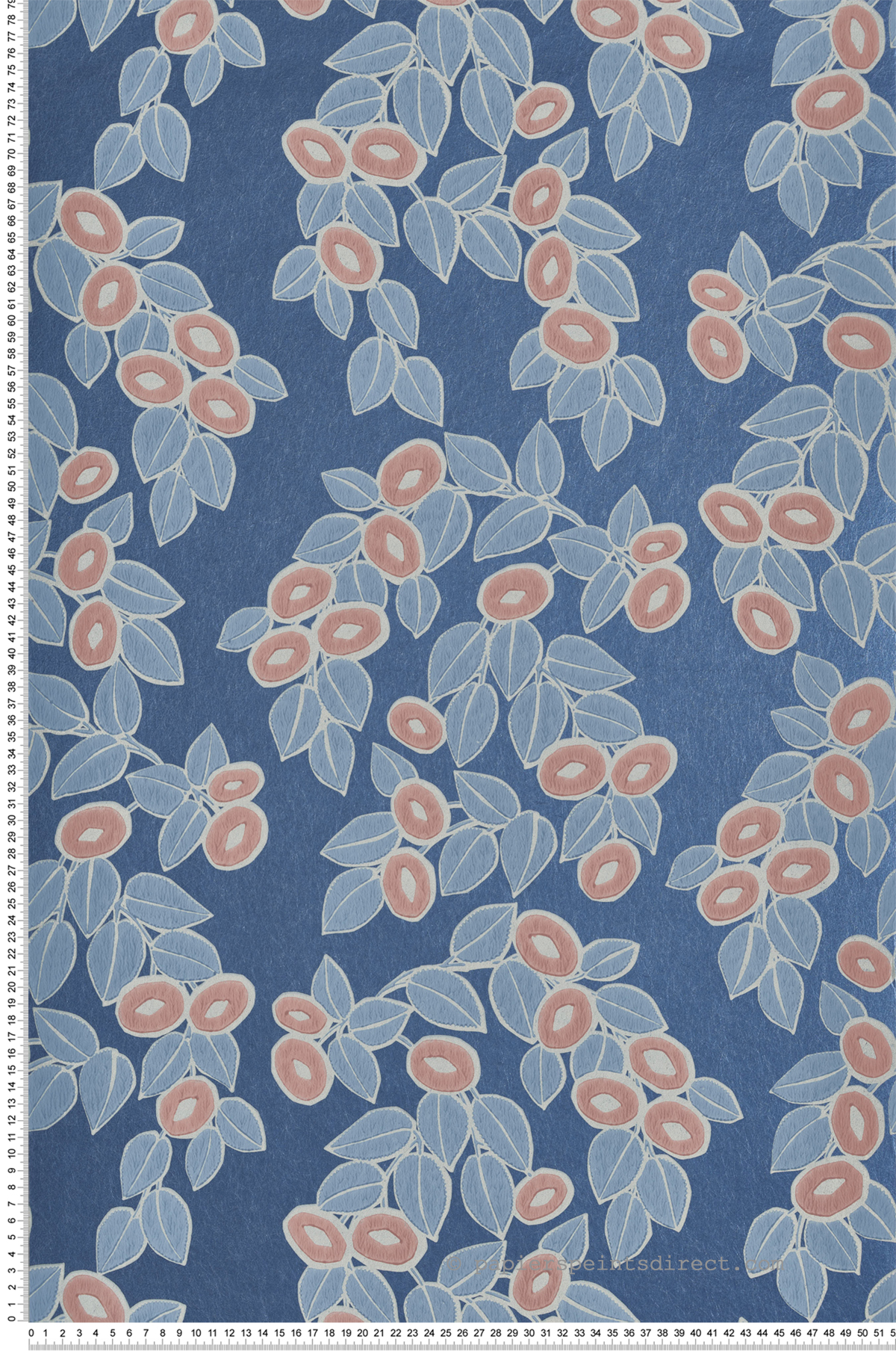 Papier peint Feuillages Fruités bleu - Elodie 1838 Wallcoverings d'Initiales | Réf. INI-90713601