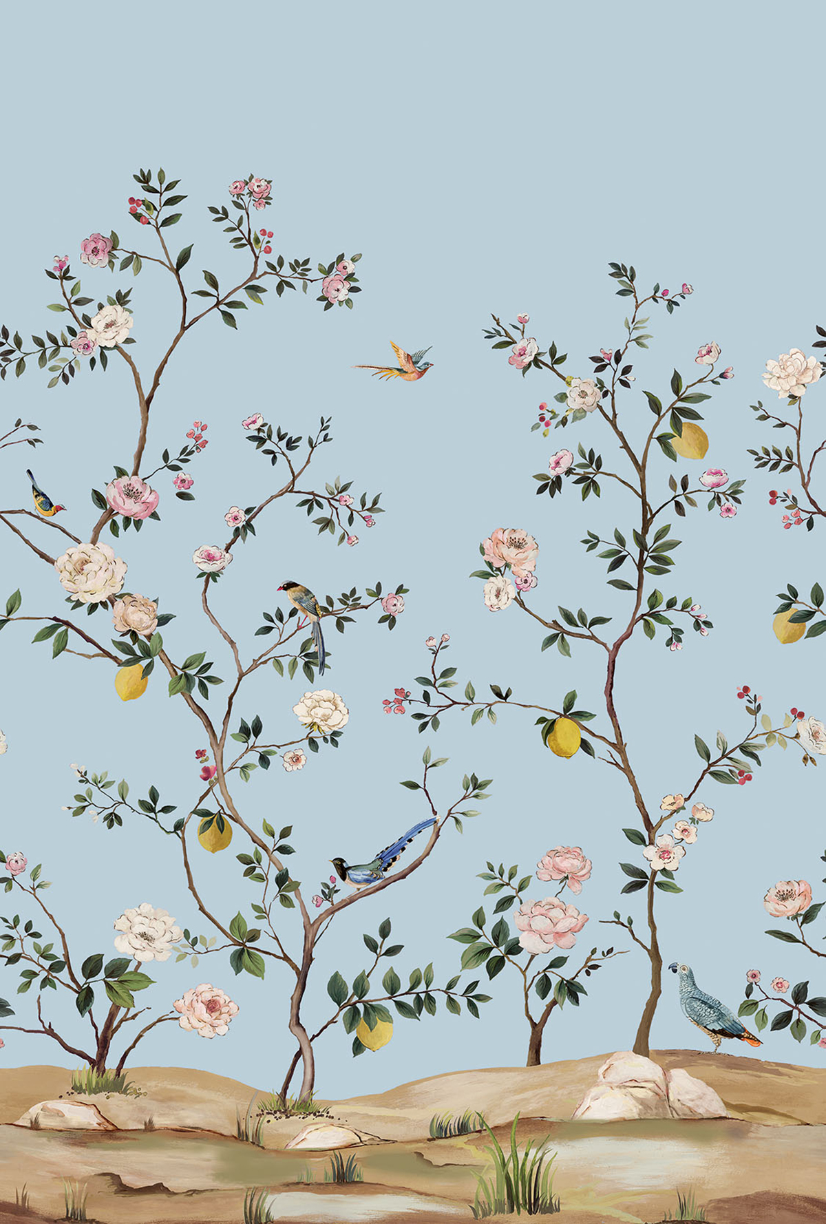 Papier peint panoramique Fleurs Vintage bleu clair - Daisy Bennett d'Initiales | Réf. INI-DB31812M