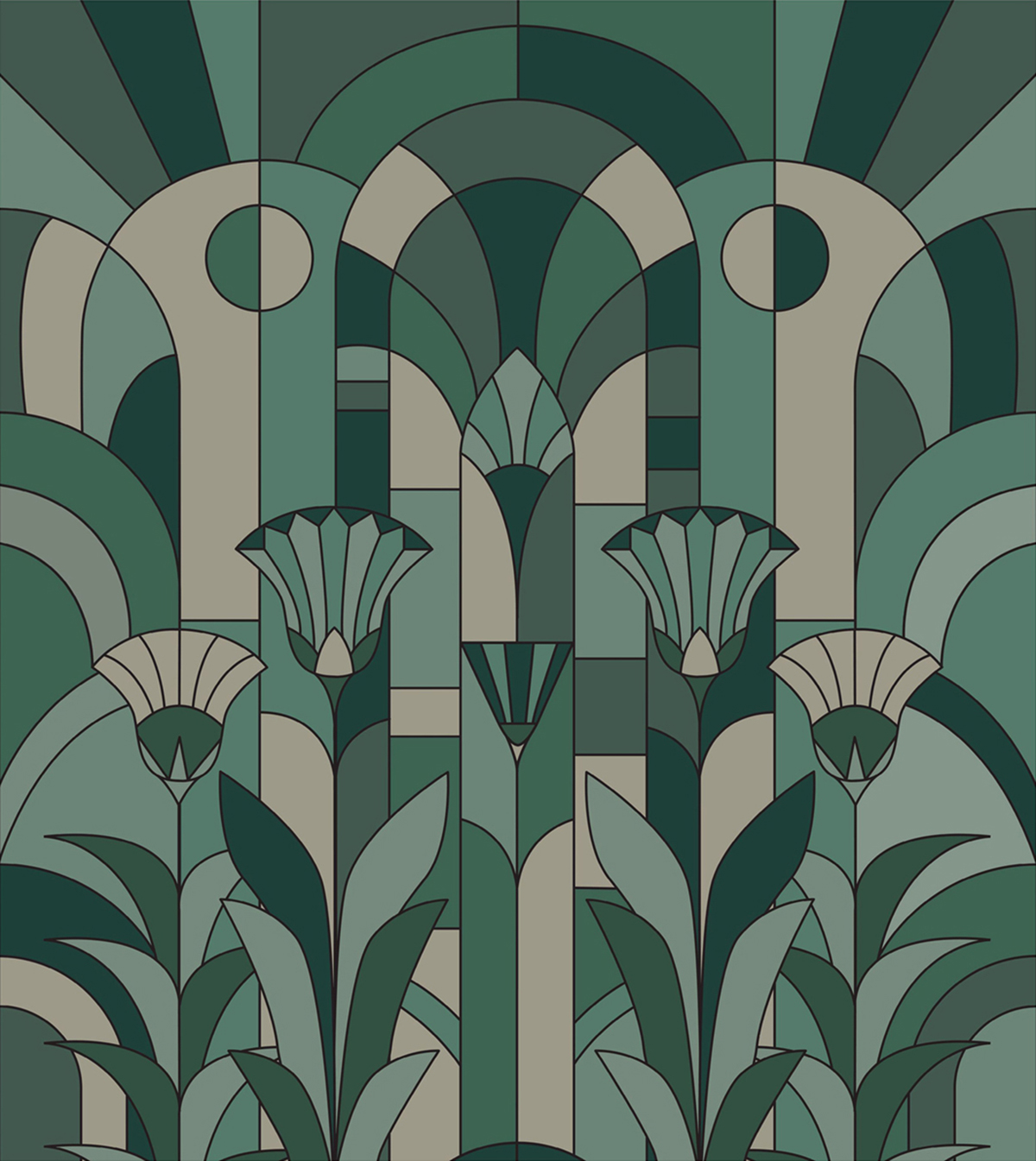 Papier peint Panoramique Fleur Eugenie vert 250X280 - Maison Siméon de Casélio | Réf. MSI107457501
