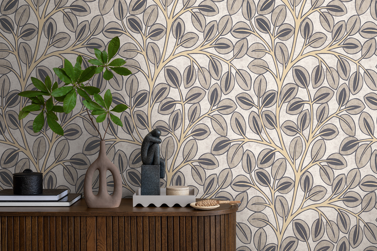 Papier peint Feuille d'Arbre Graphique gris - Nordic Feeling d'A.S. Création AMB2 | Réf. AS-791503