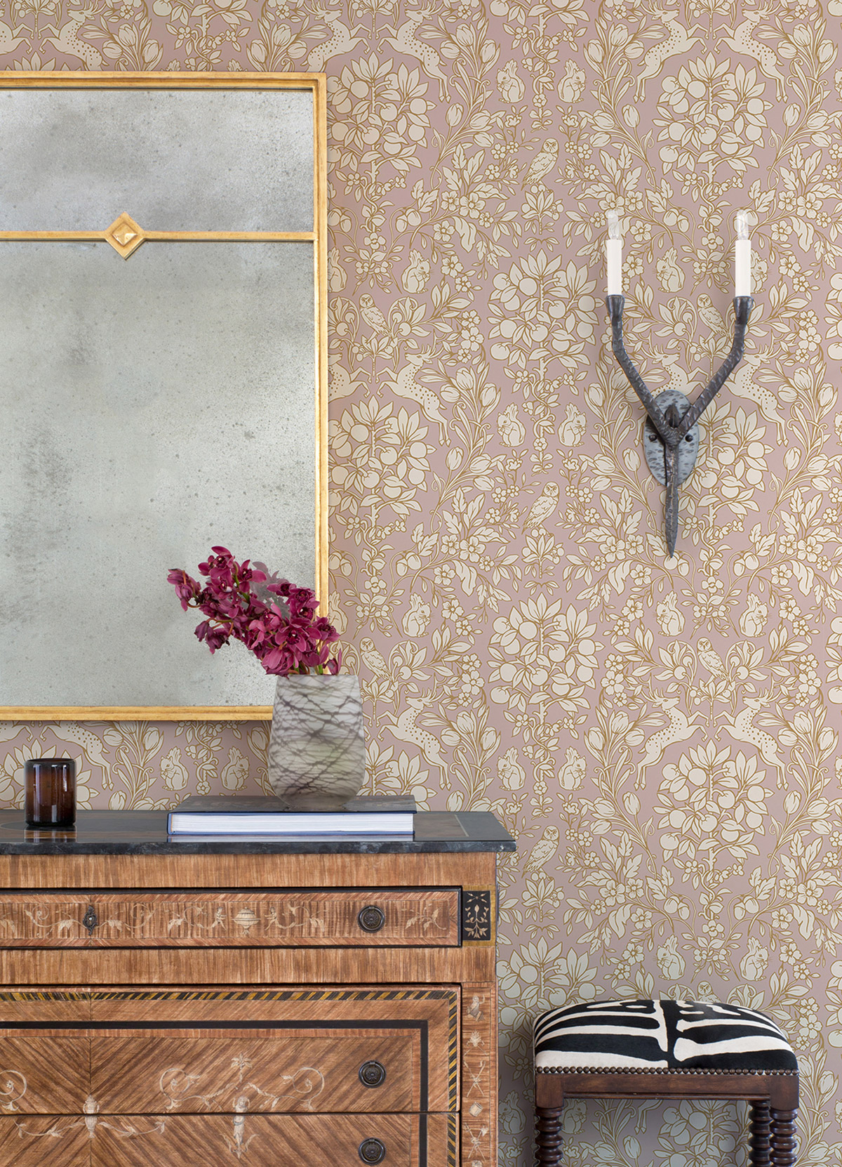 Papier peint adhésif Forêt Enchantée Vintage rose - Les Adhésifs de Lutèce | Réf. LTC-NUS4479