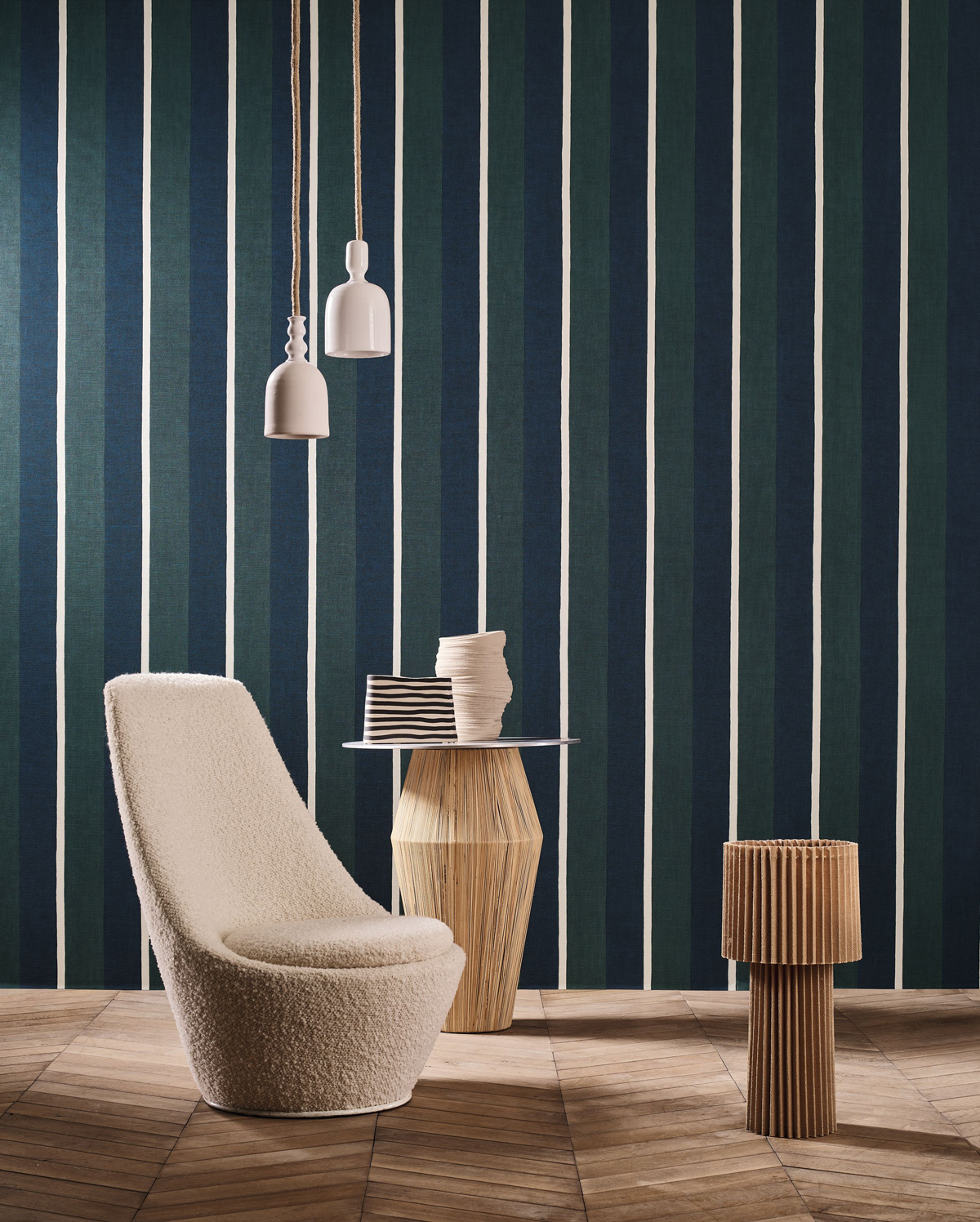 Papier peint Rayures Sinopia marine vert anglais - La Chaux de Casamance | Réf. CAS-76040508