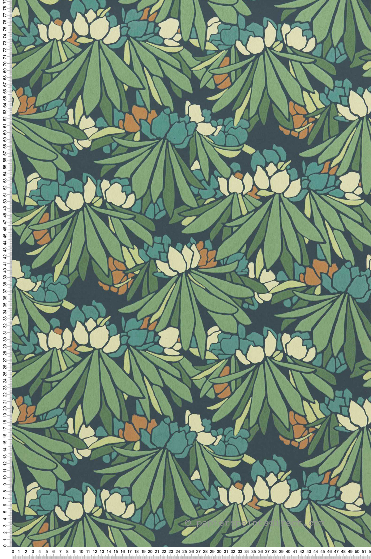 Papier peint Fleur Rhododendron vert bleu - V&A Decorative Papers II d'Initiales | Réf. INI-2412-176-03
