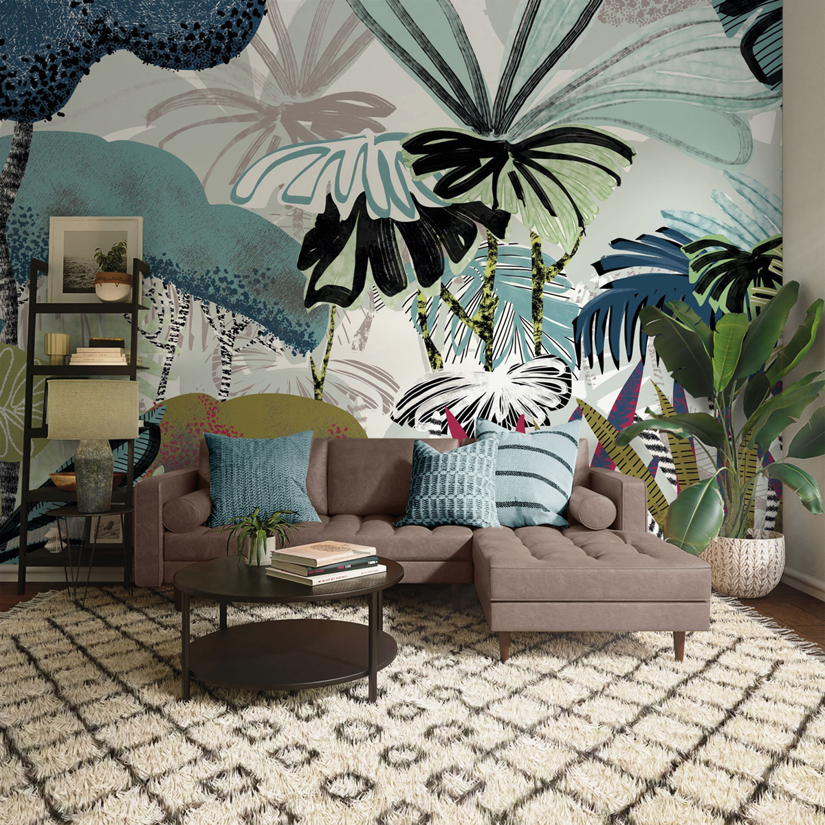 Papier peint panoramique Jungle Graphique bleu - Seasons de Komar