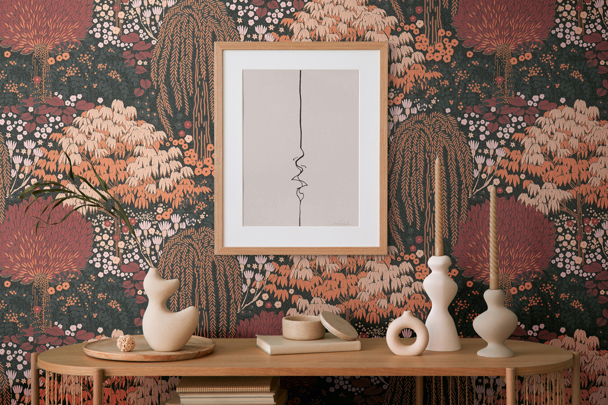 Papier peint Feuilles Arbres Giverny orange noir - Famous Garden d'A.S. Création AMB2 | Réf. AS-393504