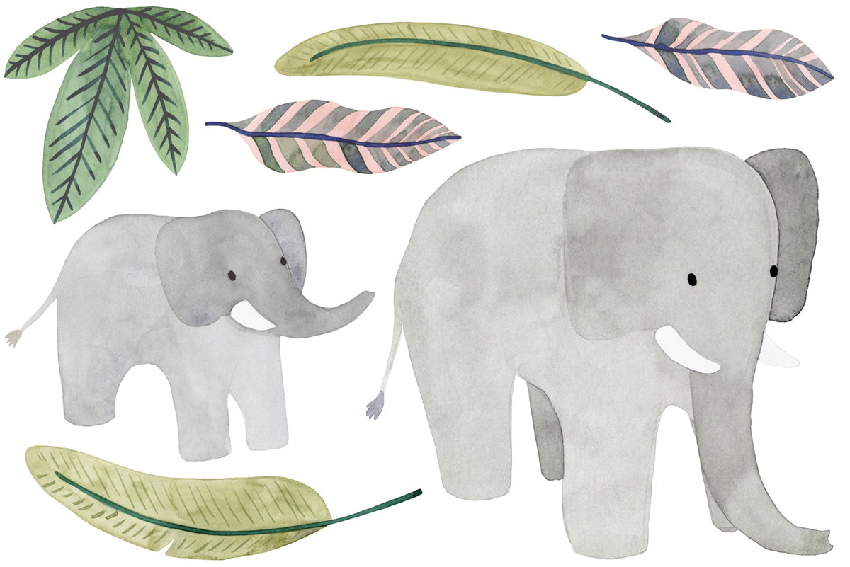 Papier peint pré-encollé Eléphants March Feuille gris vert - Once Upon A Time 2 de Casadéco | Réf. OUTD201019797