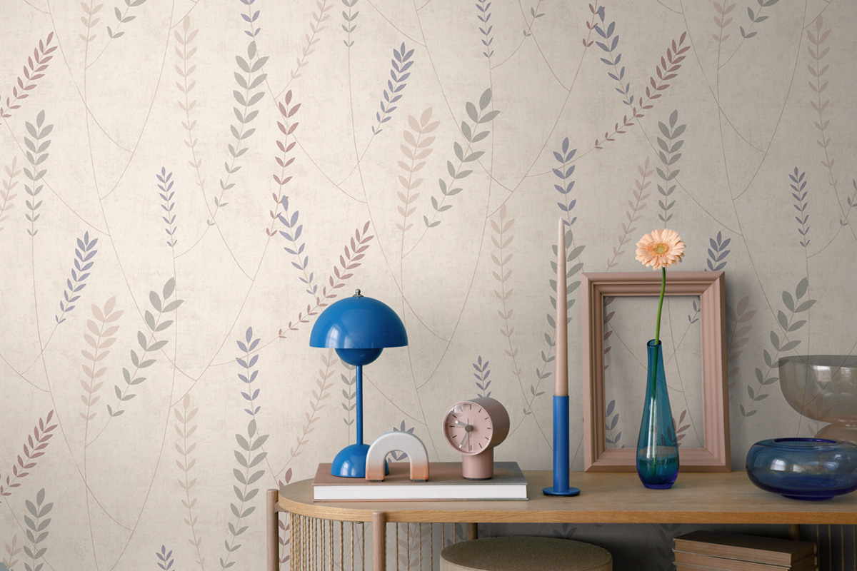 Papier peint Scandinave Plumeria beige bleu - Nordic Feeling d'A.S. Création AMB2 | Réf. AS-791463
