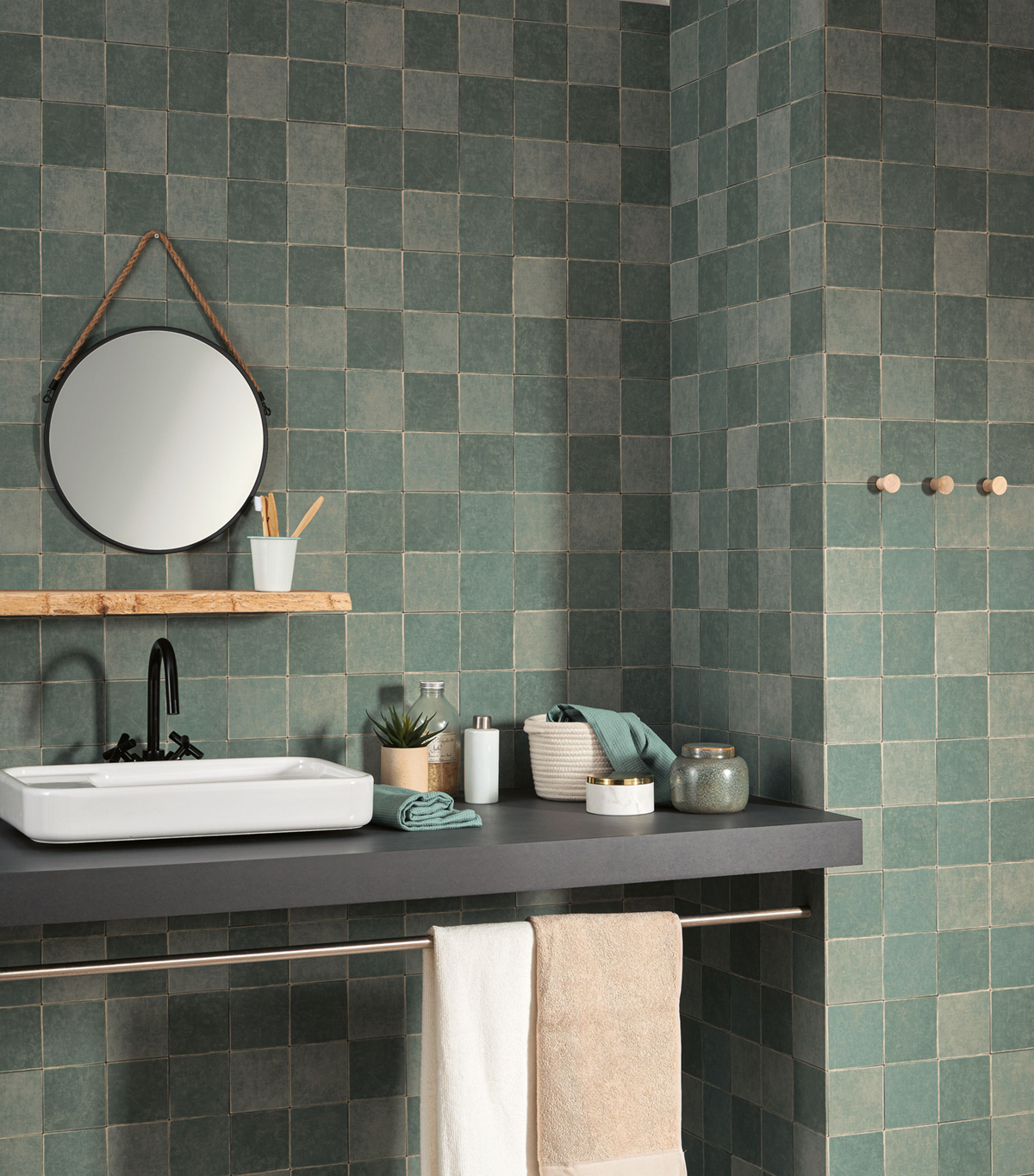 Papier peint Carrelage Zellige vert foncé - Minerals de Casadéco | Réf. MNRL88106414