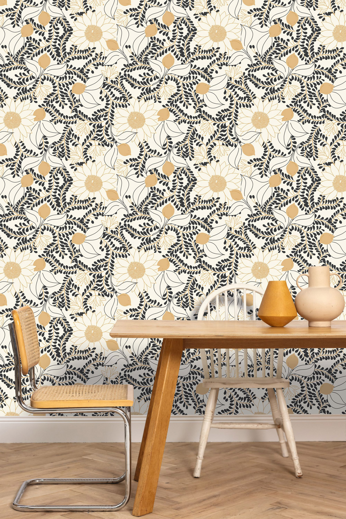 Papier peint Citron Sunflower noir blanc - Kitchen Box de Casélio | Réf. KBO106880936