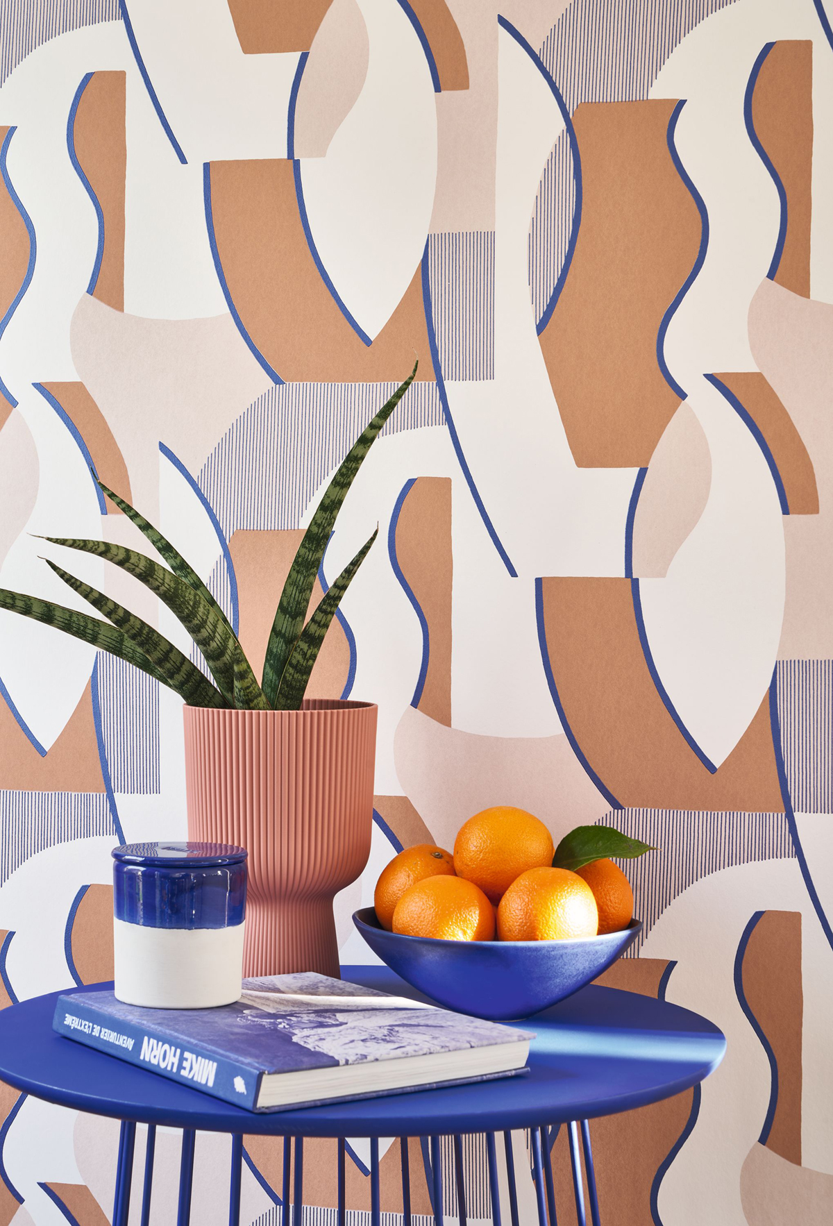 Papier peint Vagues Concept camel bleu métallisé - Milano Sixties de Casadéco AMB2| Réf. MISI89331616