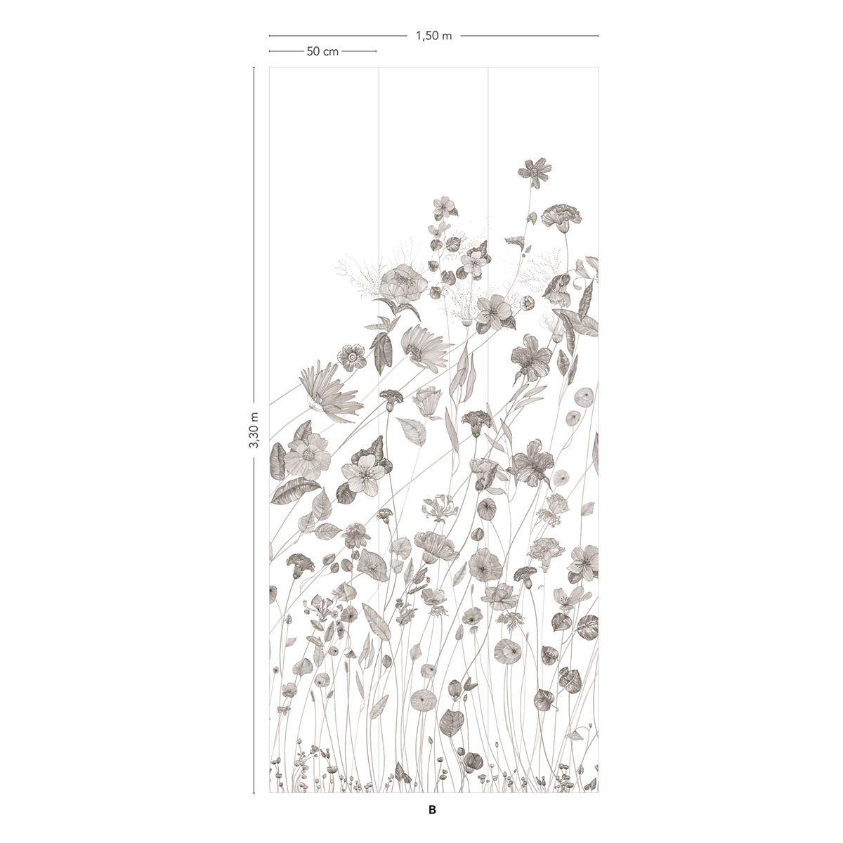 Papier peint panoramique Fleurs Prairie B - 4/5/6 - Isidore Leroy