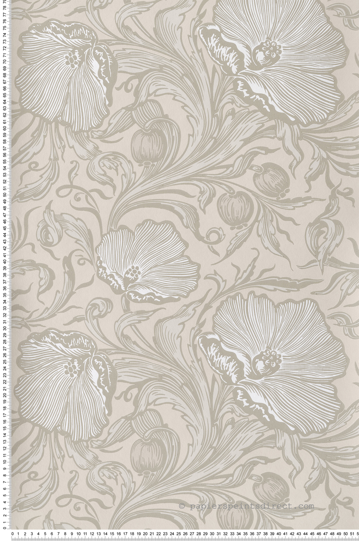 Papier peint Coquelicot Poppy Trail Portland Stone - National Trust Papers 3 de Little Greene | Réf. 0263PTPORTL