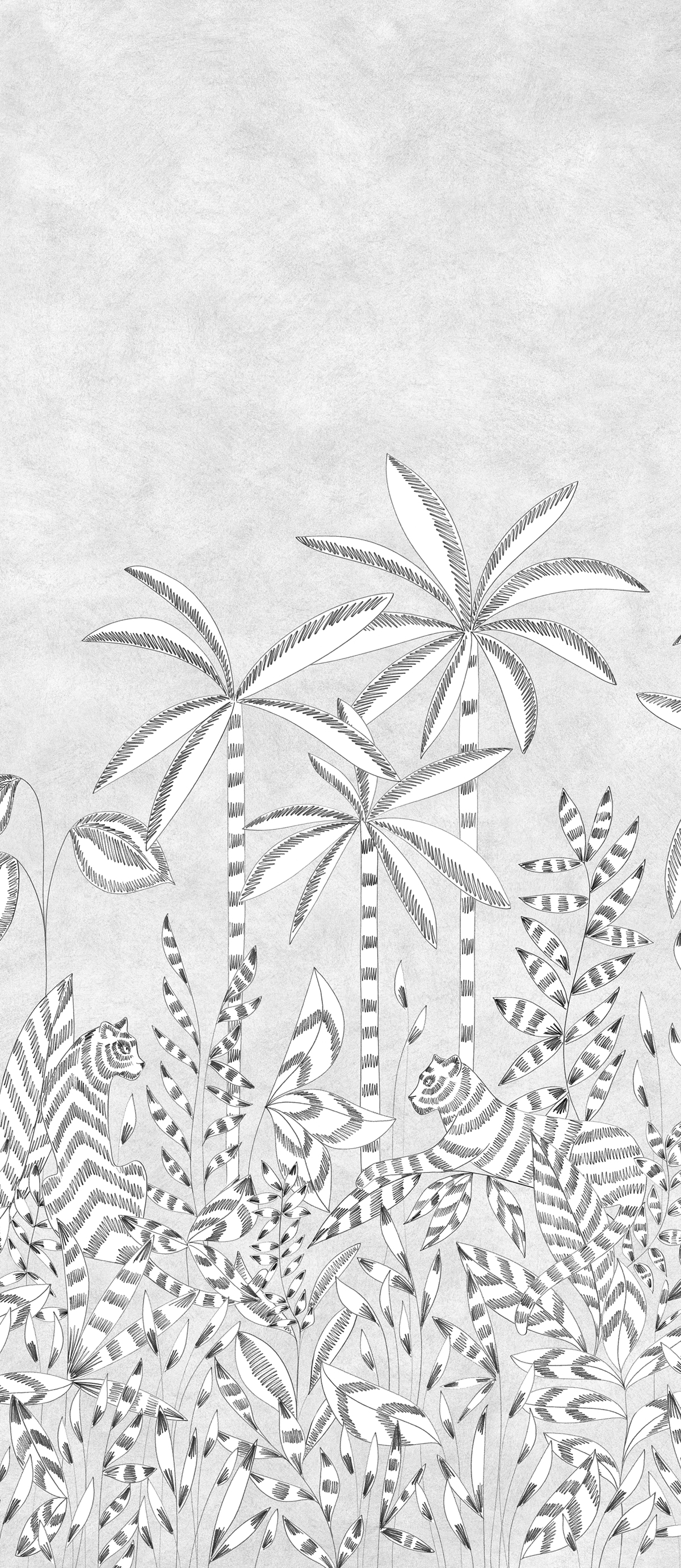 Papier peint panoramique Paradis des Tigres Grisaille C - 7/8/9 - Isidore Leroy