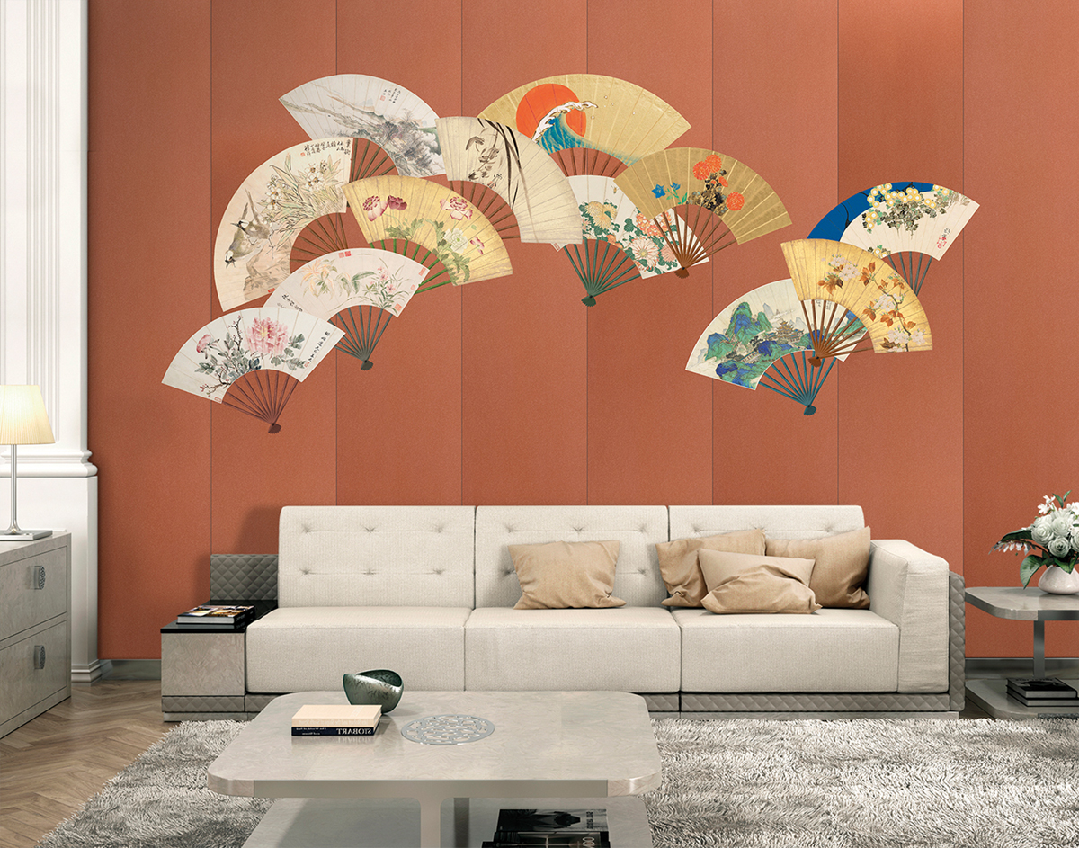 Papier peint panoramique Éventail Hand Fans terracotta - Panorama 2 de Lutèce | Réf. LTC-PAN1602C