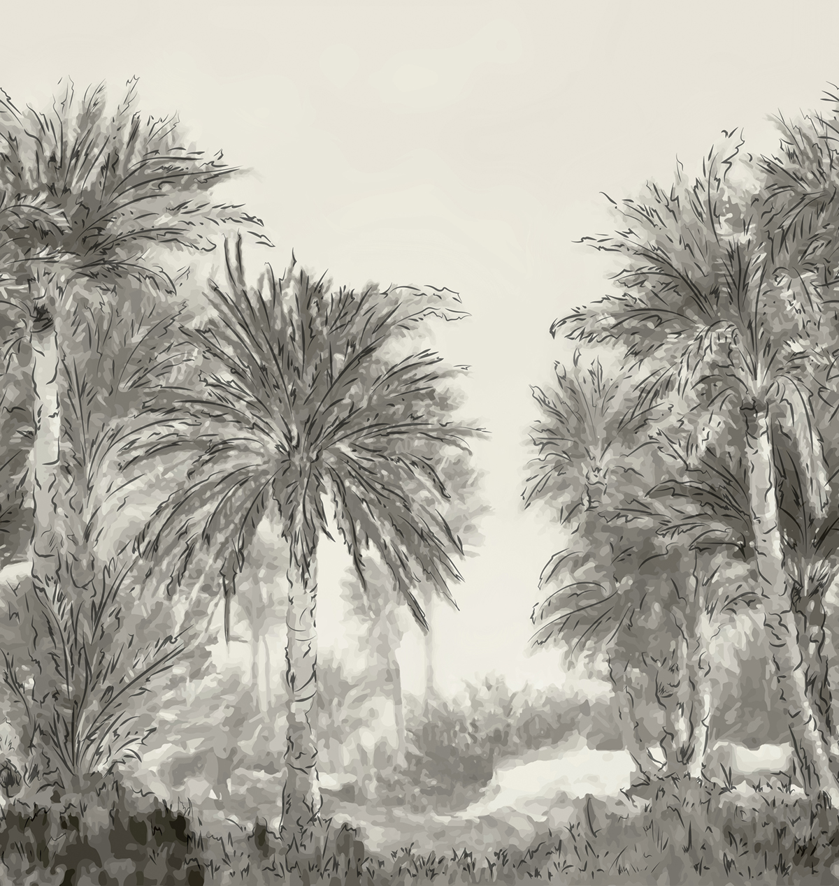 Papier peint panoramique Palmeraie Oasis gris - Bensimon 3 de Lutèce | Réf. LTC-51233709