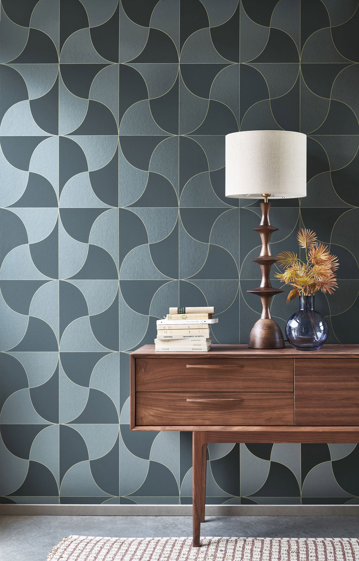 Papier peint Carré Virevolte Métallisé bleu marine doré - Alchimie de Casadéco | Réf. ALMI89936844