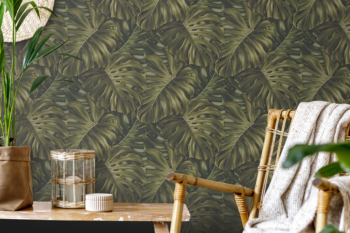 Papier peint Feuille de Monstera vert kaki - Pintwalls 2 d'A.S. Création AMB2 | Réf. AS-397011