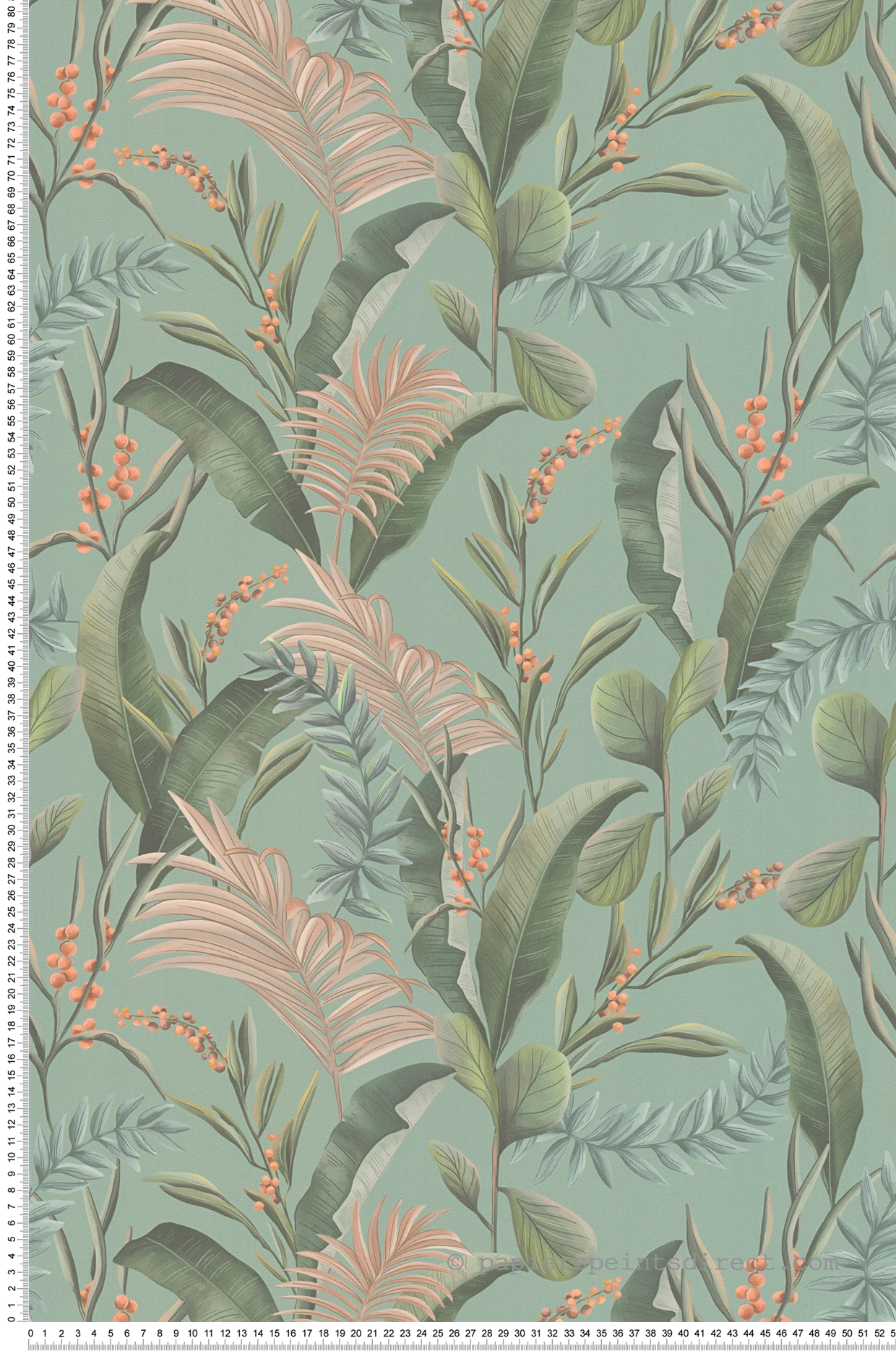 Papier peint Feuille Nature Tropical vert sauge - Drawn Into Nature de Livingwalls | Réf. 39436-4