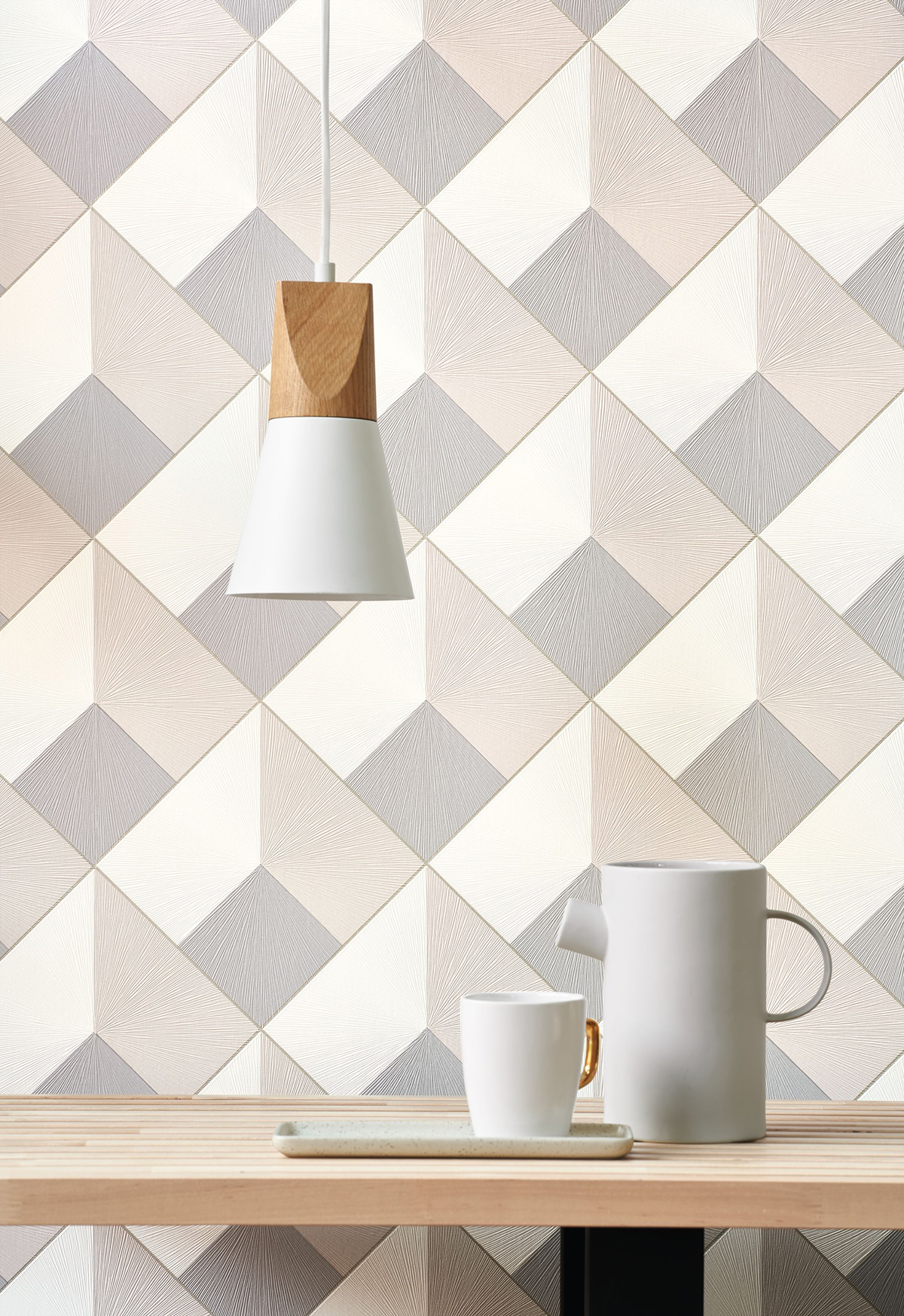 Papier peint Losange Trompe l'Oeil taupe et doré - Perception de Casadéco | Réf. PERP86511323