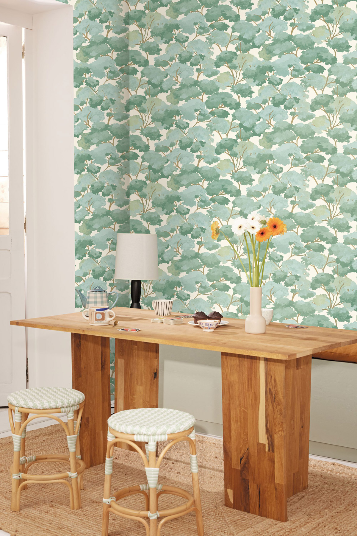 Papier peint Forêt Scandinave Été vert d'eau - Balade de Casélio | Réf. BLD106107064