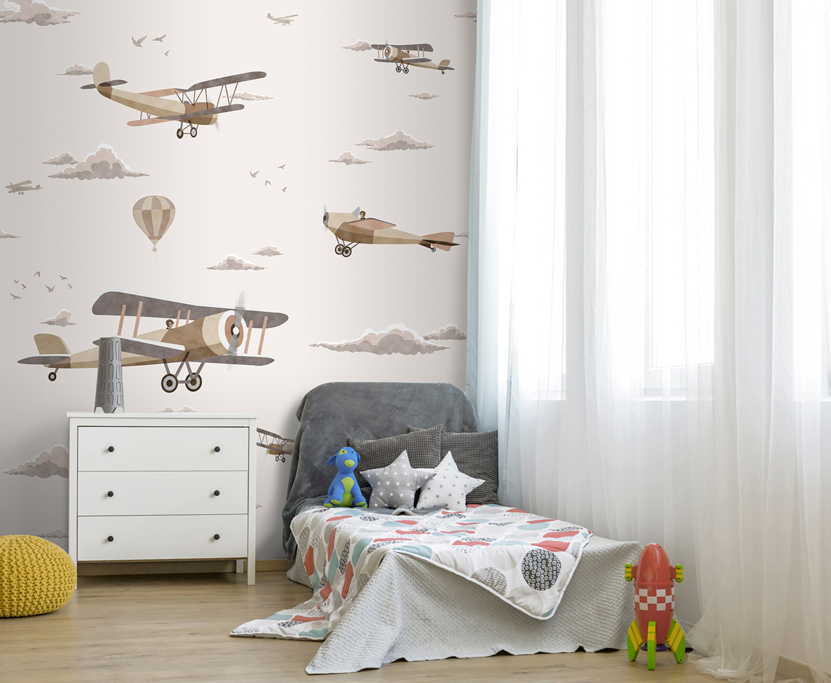 Papier peint panoramique Avion Biplane beige - Panorama 2 de Lutèce | Réf. LTC-PAN1892C