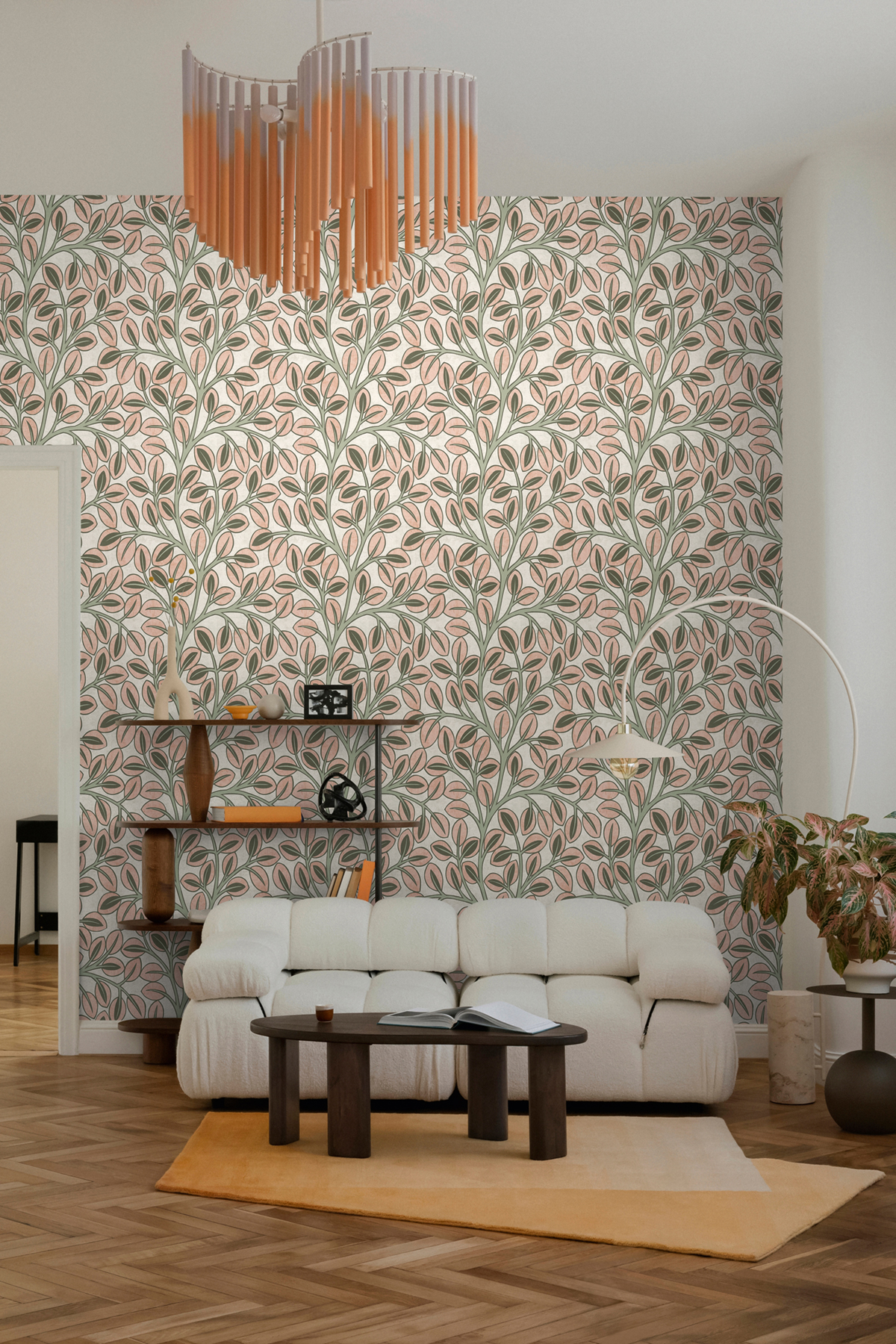Papier peint Feuille d'Arbre Graphique saumon vert - Nordic Feeling d'A.S. Création