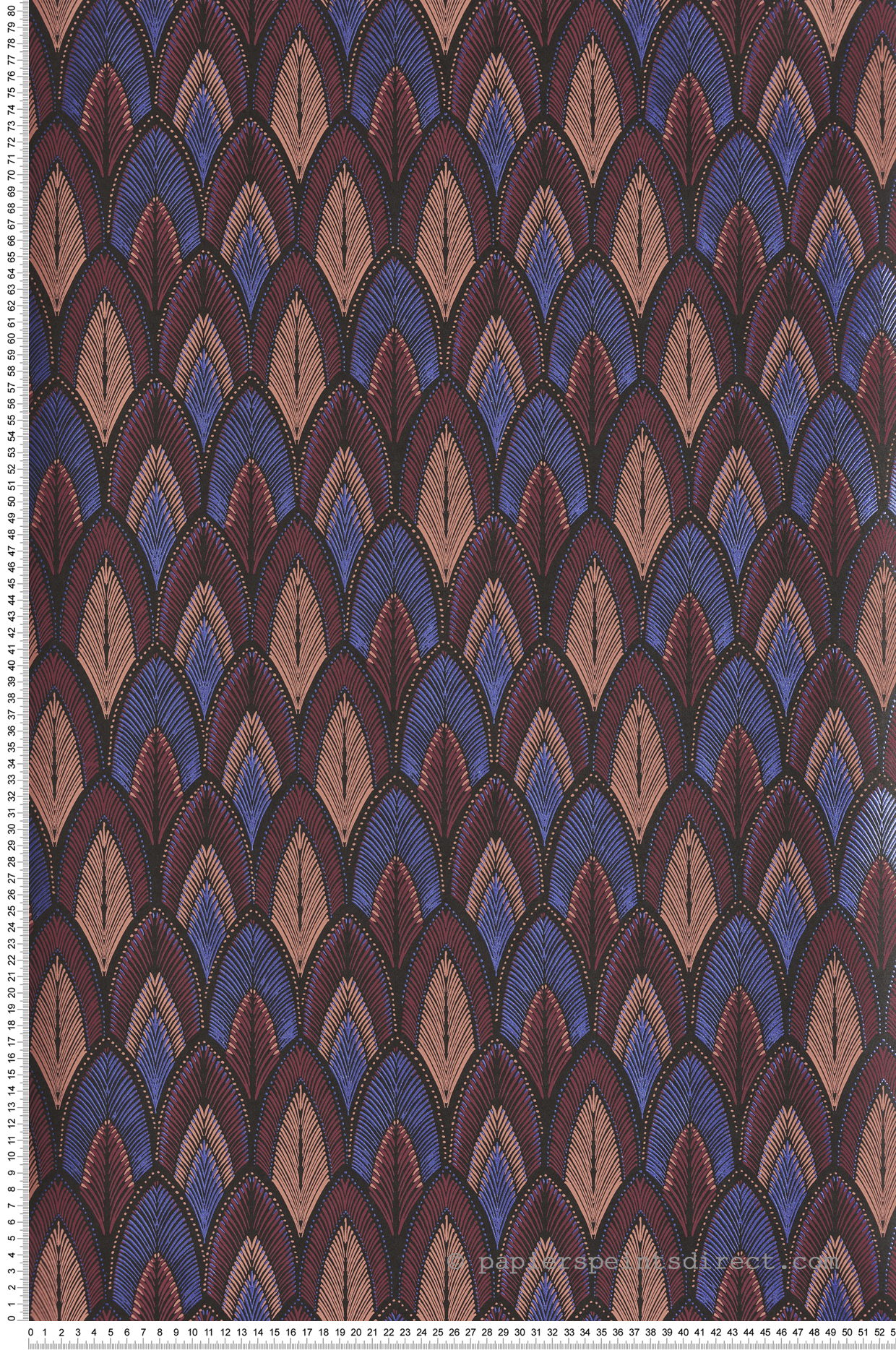 Papier peint Feuille Art Déco Dabu violet bordeaux métallisé - Summer de Masureel | Réf. MAS-SUM403