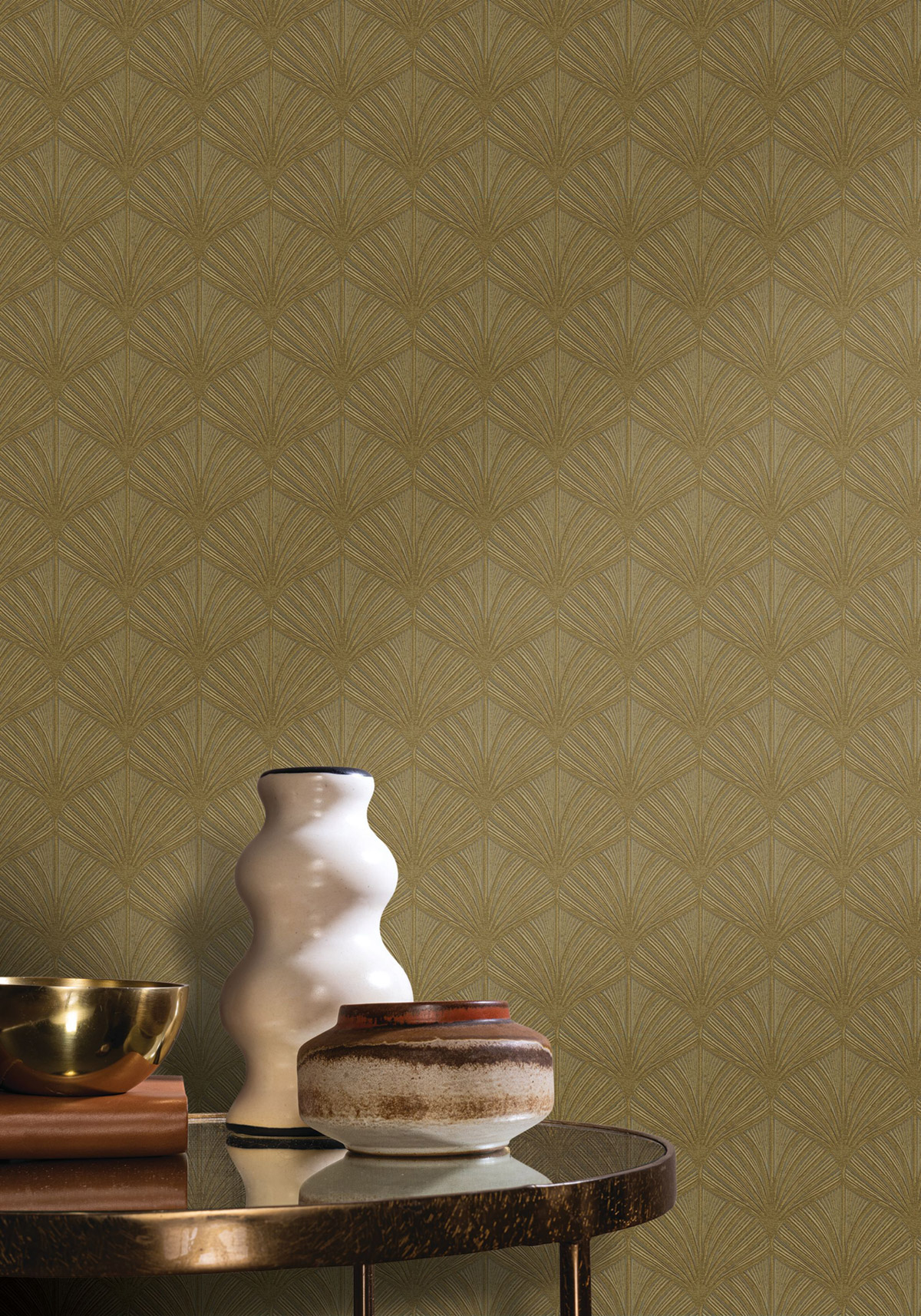 Papier peint Palmette Art Déco Néréide bronze - Magnitude de Casamance | Réf. CAS-76651426