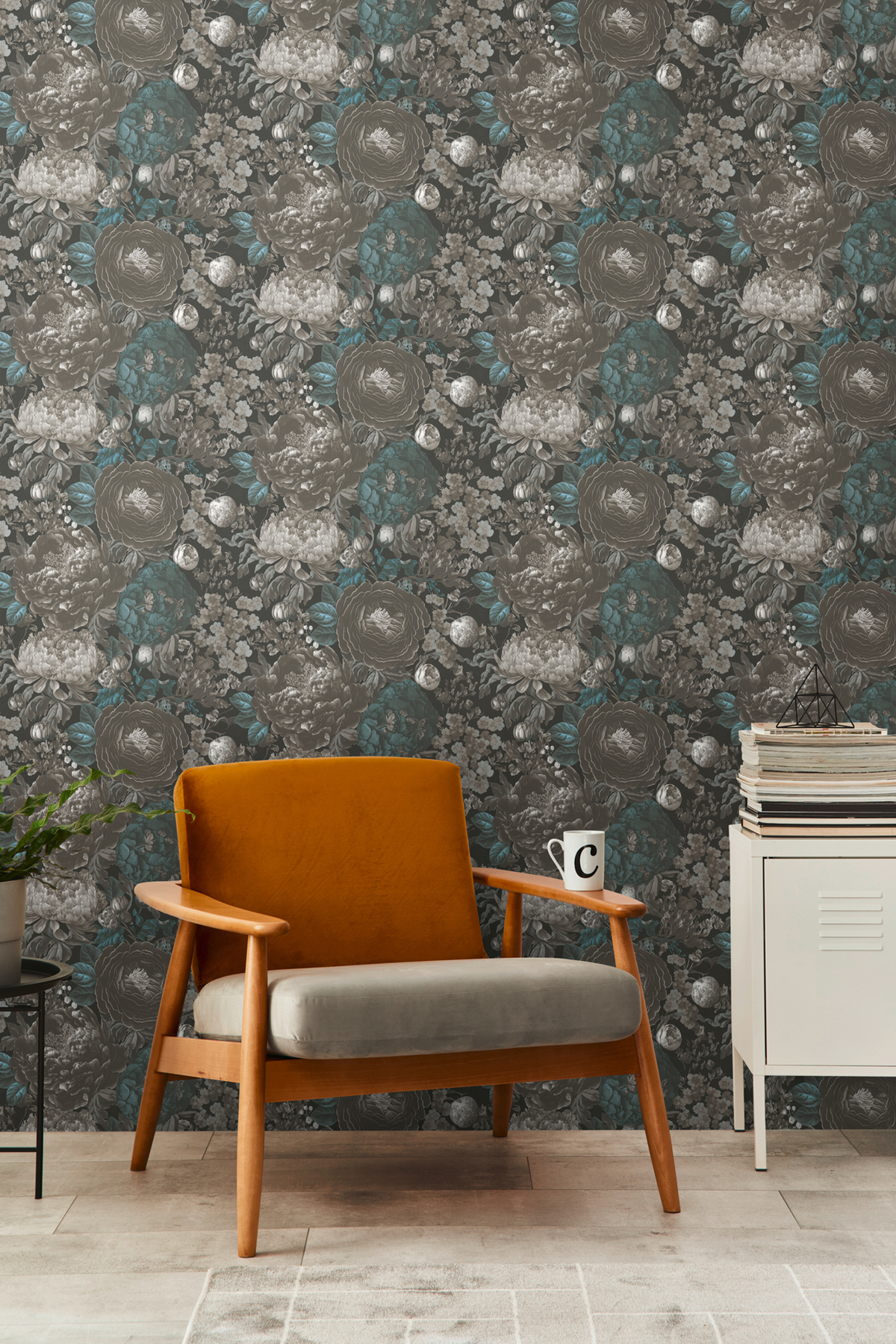 Papier peint Fleur Vintage Papillon bleu gris - Metropolis Michalsky 6 de Livingwalls AMB2 | Réf. AS-399792
