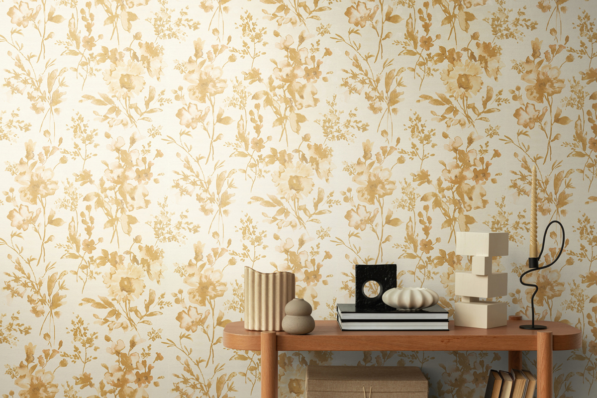 Papier peint Fleur Pétale Poetry doré - Cosmoliving d'A.S. Création | Réf. AS-790614