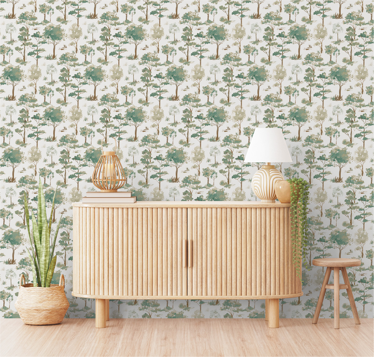 Papier peint Arbre Aquarelle Giverny vert - Jardin d'Eden de Lutèce | Réf. LTC-51251204