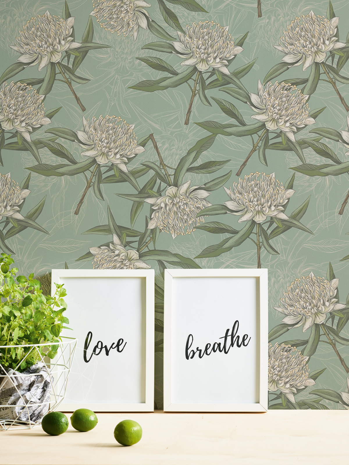 Papier peint Grande Fleur vert de gris - Drawn Into Nature de Livingwalls AMB4| Réf. 39432-2
