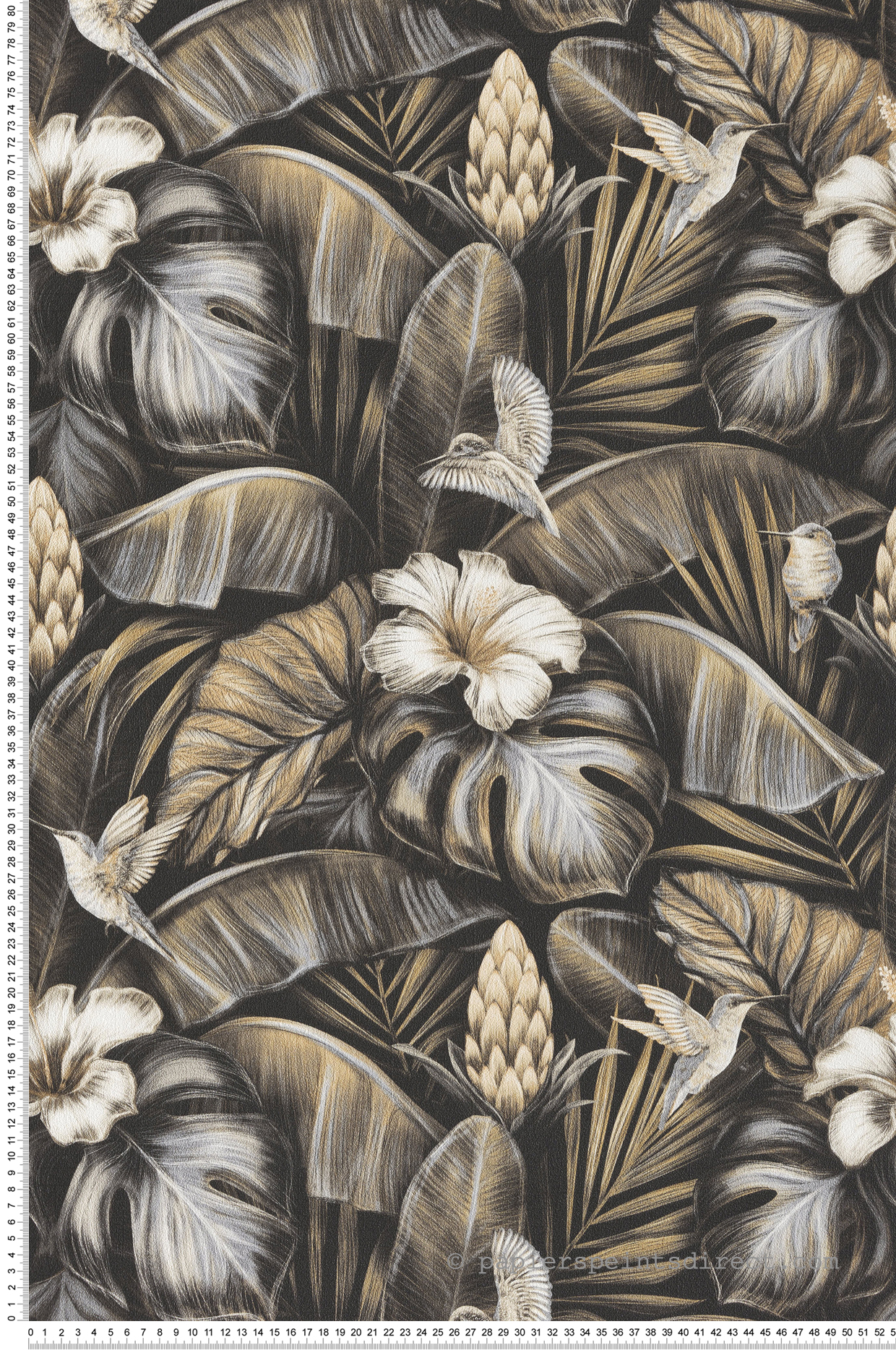Papier peint Hibiscus et Colibri noir ocre - Shamal de Montecolino | Réf. MC-NHW1002