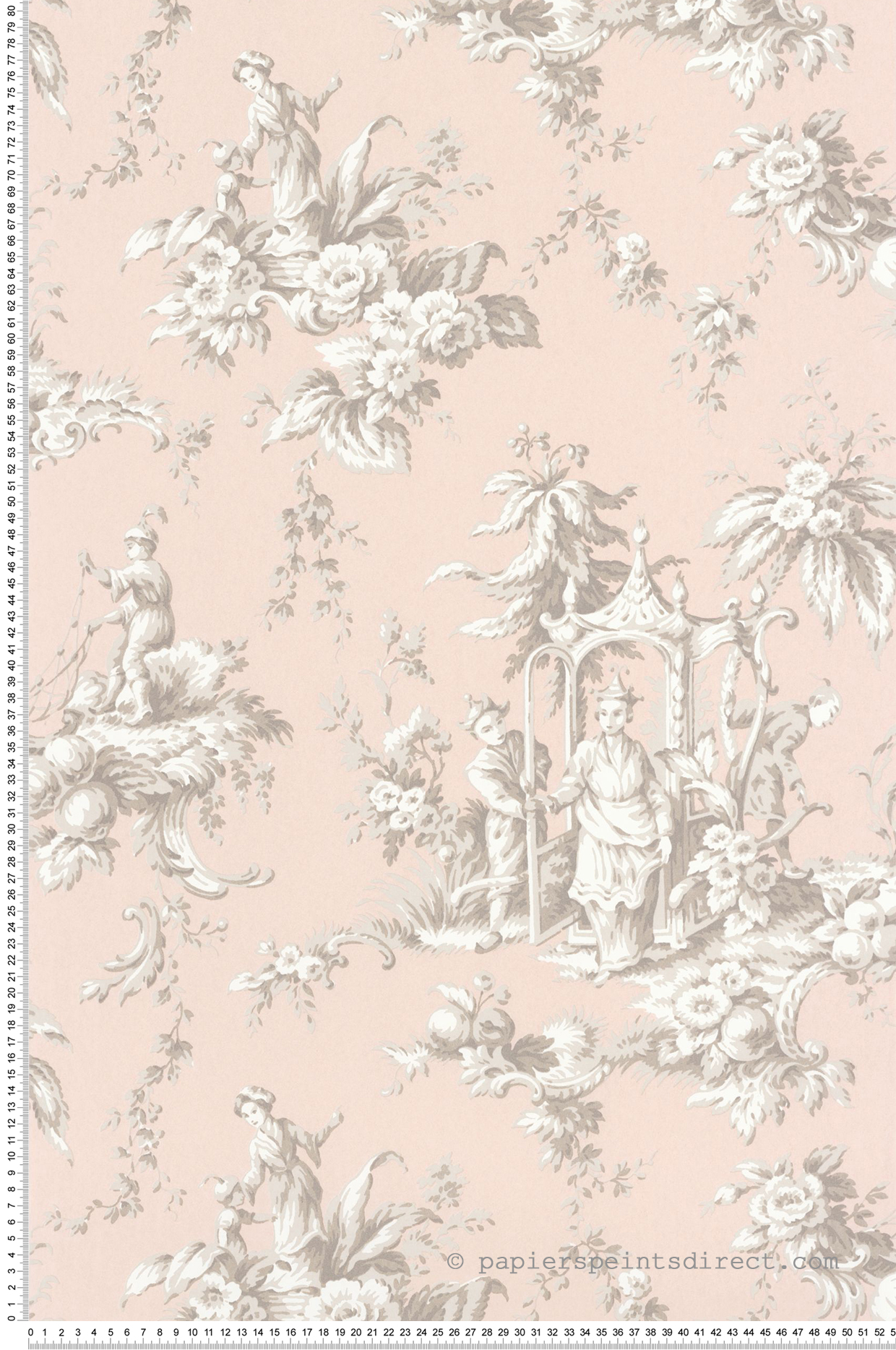 Papier peint Palais De Chine Toiles de Jouy rose poudré et argenté - Les Belles Toiles De Jouy de Casadéco AMBV | Réf. LBTJ87934305